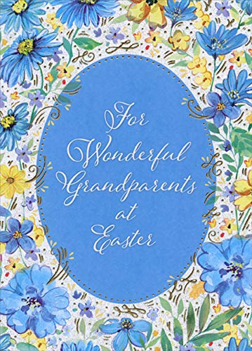 Designer Greetings Large Blue Egg Surrounded by Blue and Yellow Flowers - Easter Greeting Card for Grandparents | Perfect for Easter Celebrations, Family Gatherings & Spring Occasions