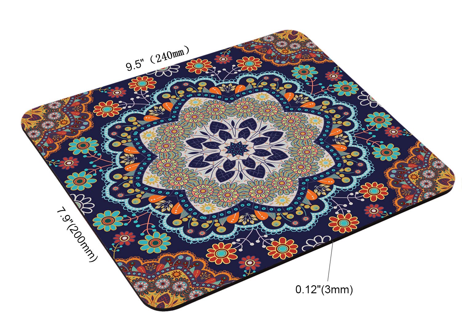 Ethnic Pattern Gaming Mouse Pad - Non-Slip Rubber Base Computer Mouse Mat with Custom Floral Mandala Design (9.5