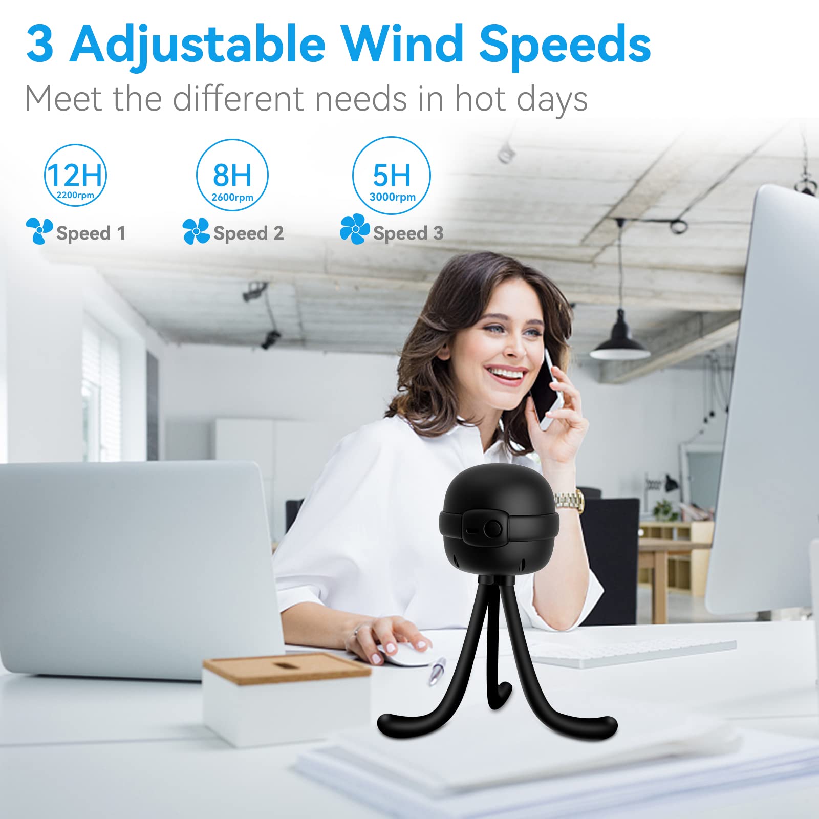 Cadrim Battery Operated Clip On Stroller Fan for Baby - 3 Speed Adjustable Portable Fan with Flexible Tripod, Handheld Personal Cooling Fan for Car Seat, Crib, Camping, Treadmill - Perfect for Outdoor Activities, Travel & Nursery Use
