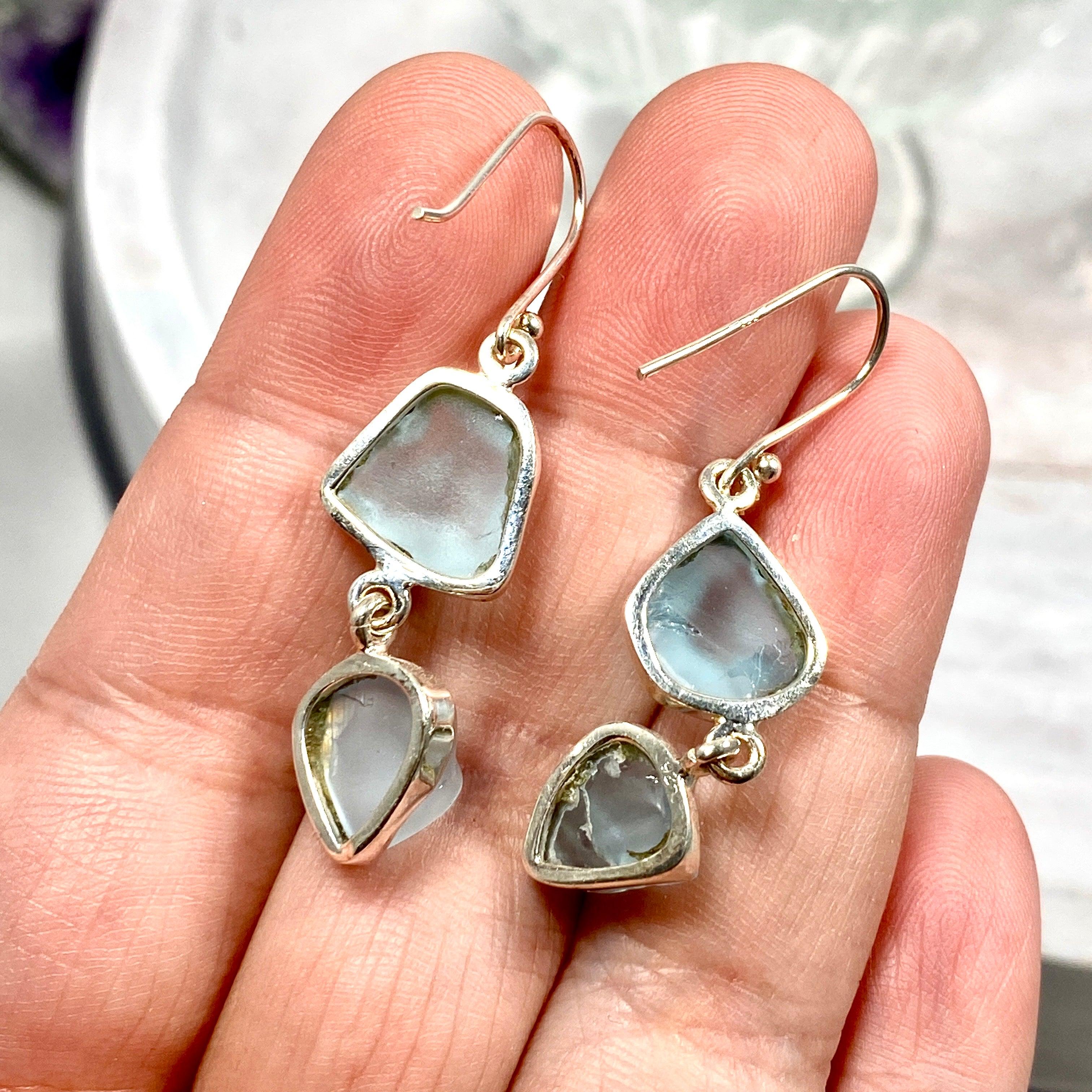 Natural Blue Topaz Raw Stone Double Drop Earrings KEGJ1100 – Elegant Handmade Jewelry for Women, Perfect for Weddings, Parties & Special Occasions