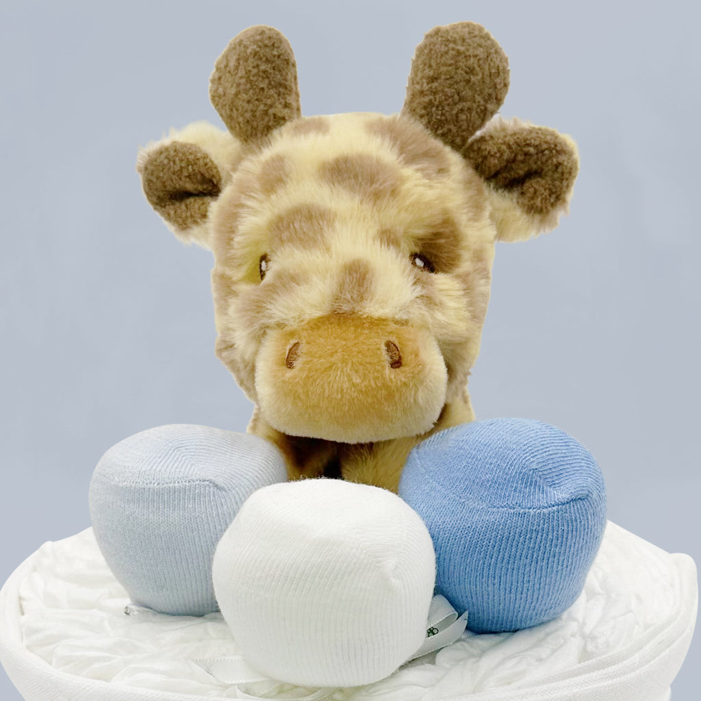 Georgie Giraffe Diaper Cake - Blue Baby Shower Gift for Newborns | Perfect for Gender Reveal Parties & Nursery Decor