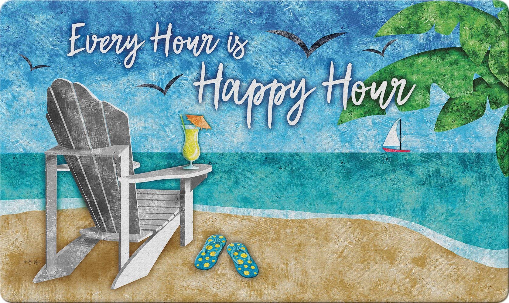 JOOCAR Happy Hour Beach Doormat - Durable Absorbent Indoor/Outdoor Rug with Non-Slip Rubber Backing - Perfect for Entryway, Patio, Poolside & Bathroom Use