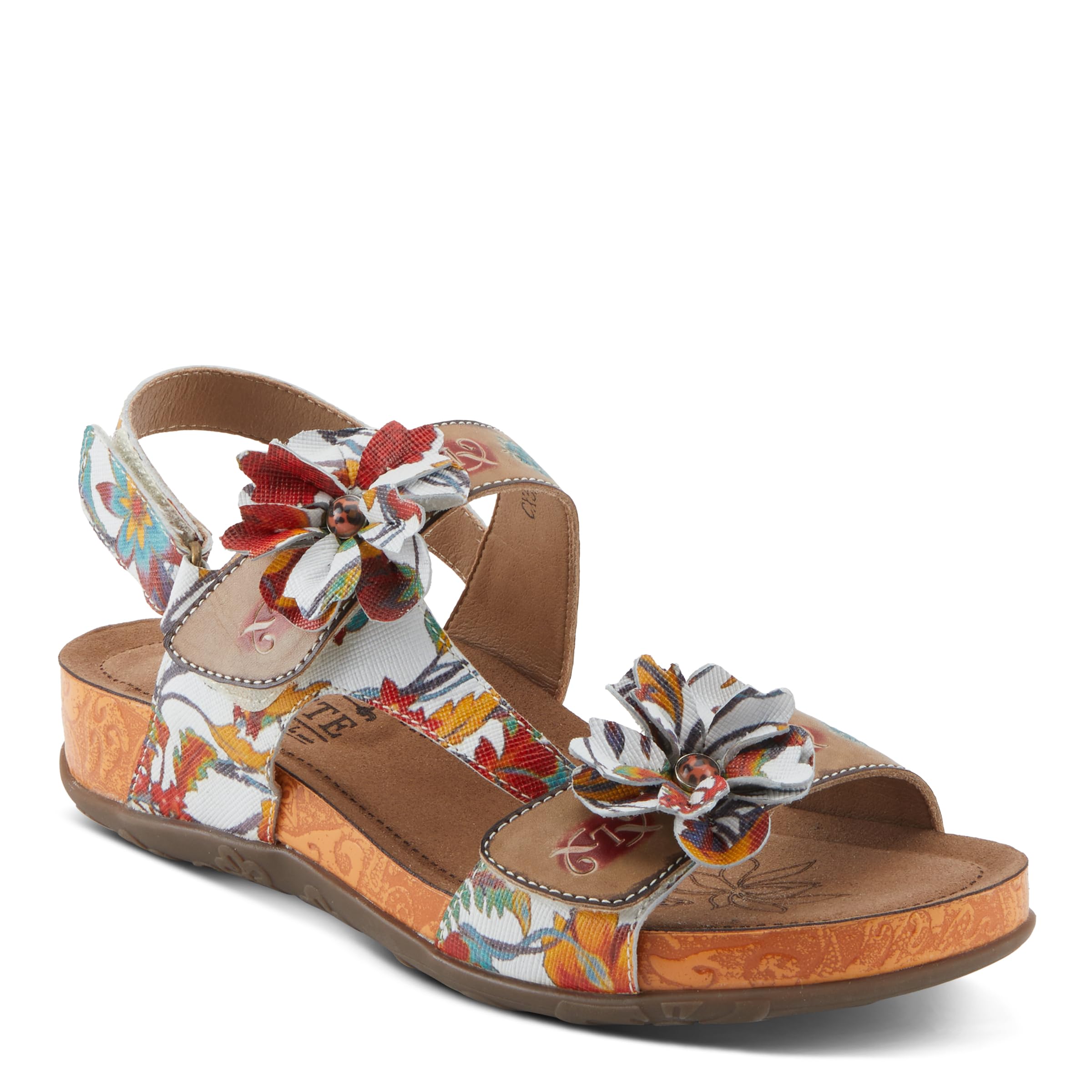 Spring Step L'Artiste Women's ERICA-SPRING Leather Slide Sandals with Decorative Floral Accents - Comfortable Casual Summer Shoes for Beach, Vacation & Everyday Wear