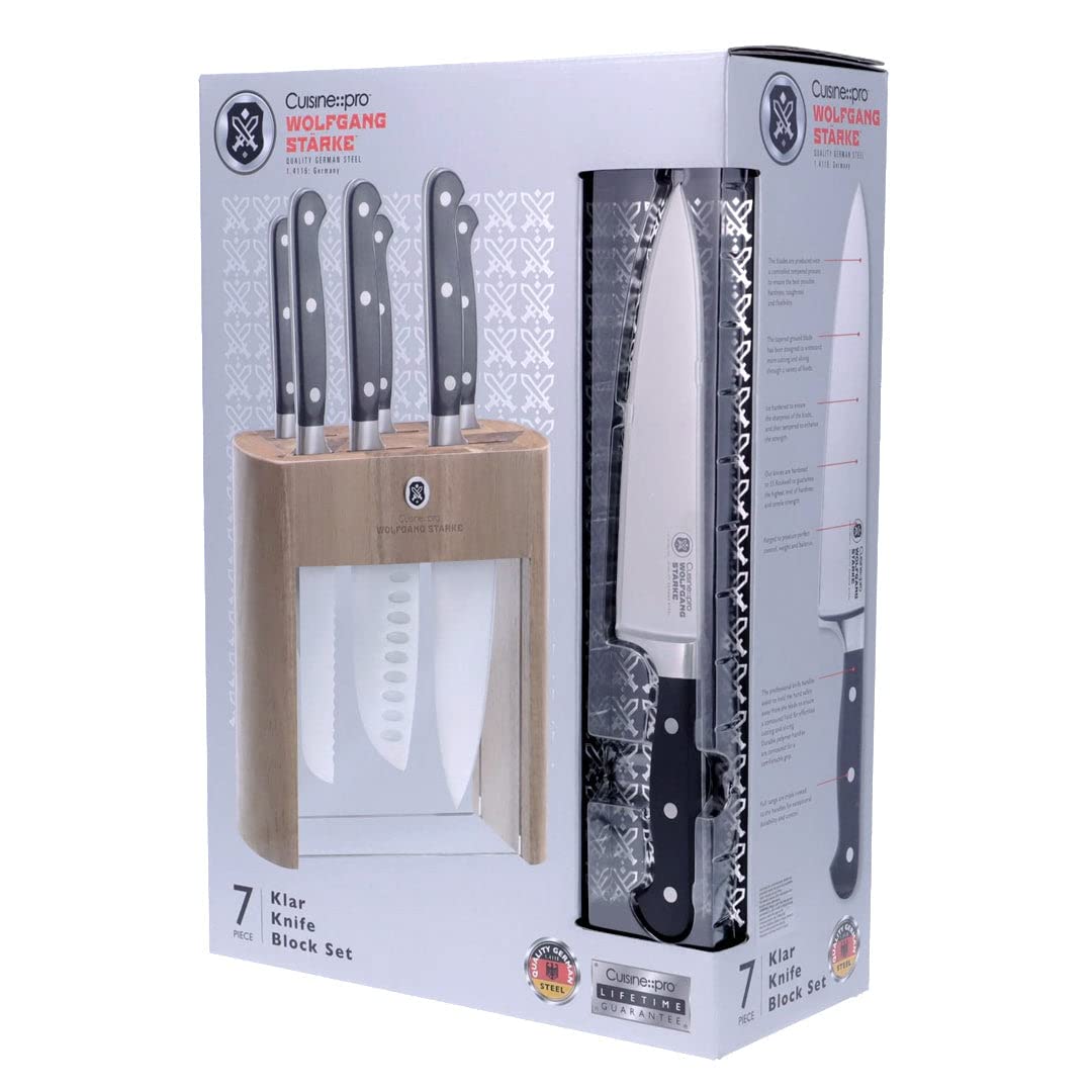 Wolfgang Starke Professional 7-Piece Knife Block Set - High-Quality German Kitchen Knives for Chefs & Home Cooking - Perfect for Slicing, Dicing & Food Prep