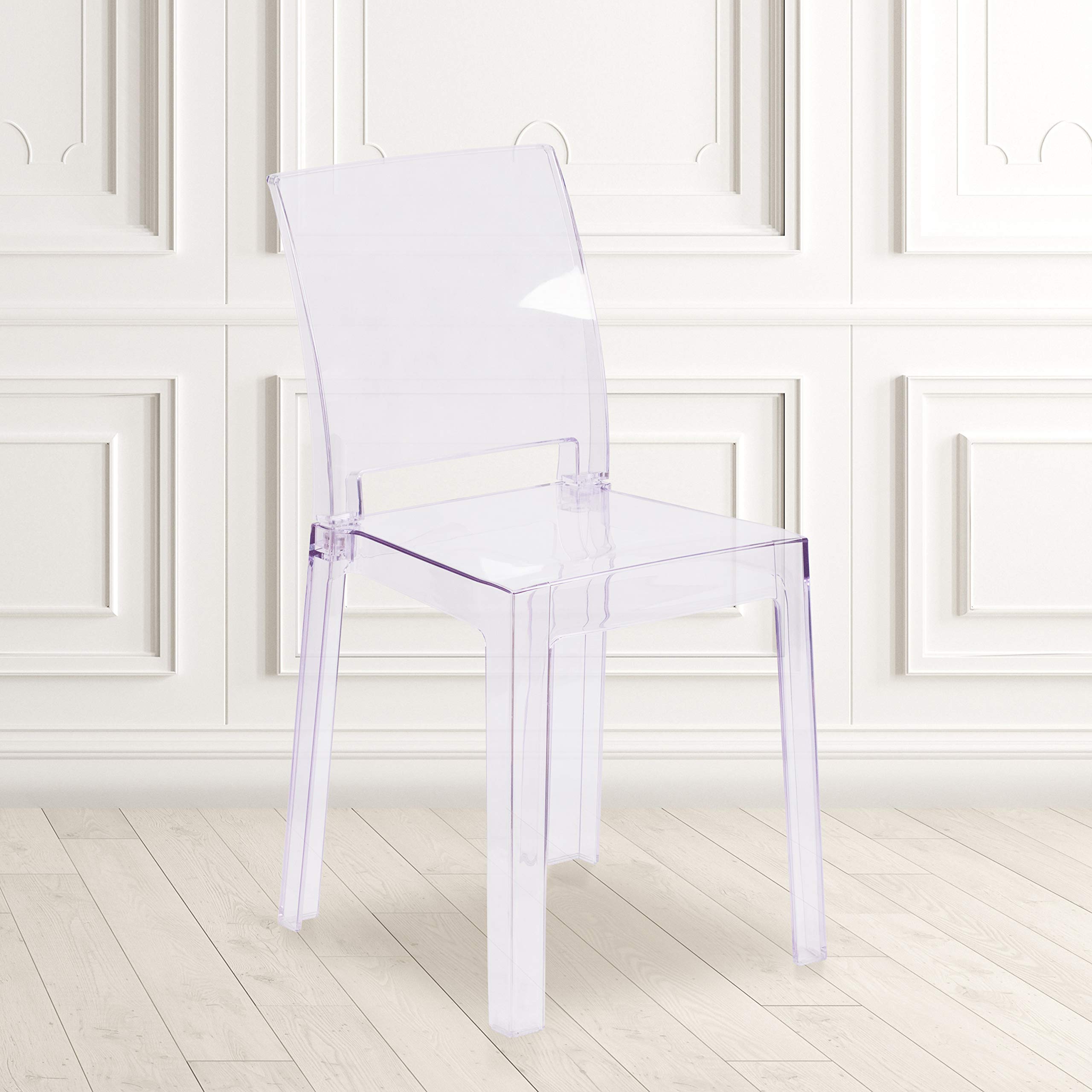 4 Pack Transparent Crystal Ghost Chairs with Square Back - Modern Wedding, Dining, and Event Seating for Elegant Home & Party Decor