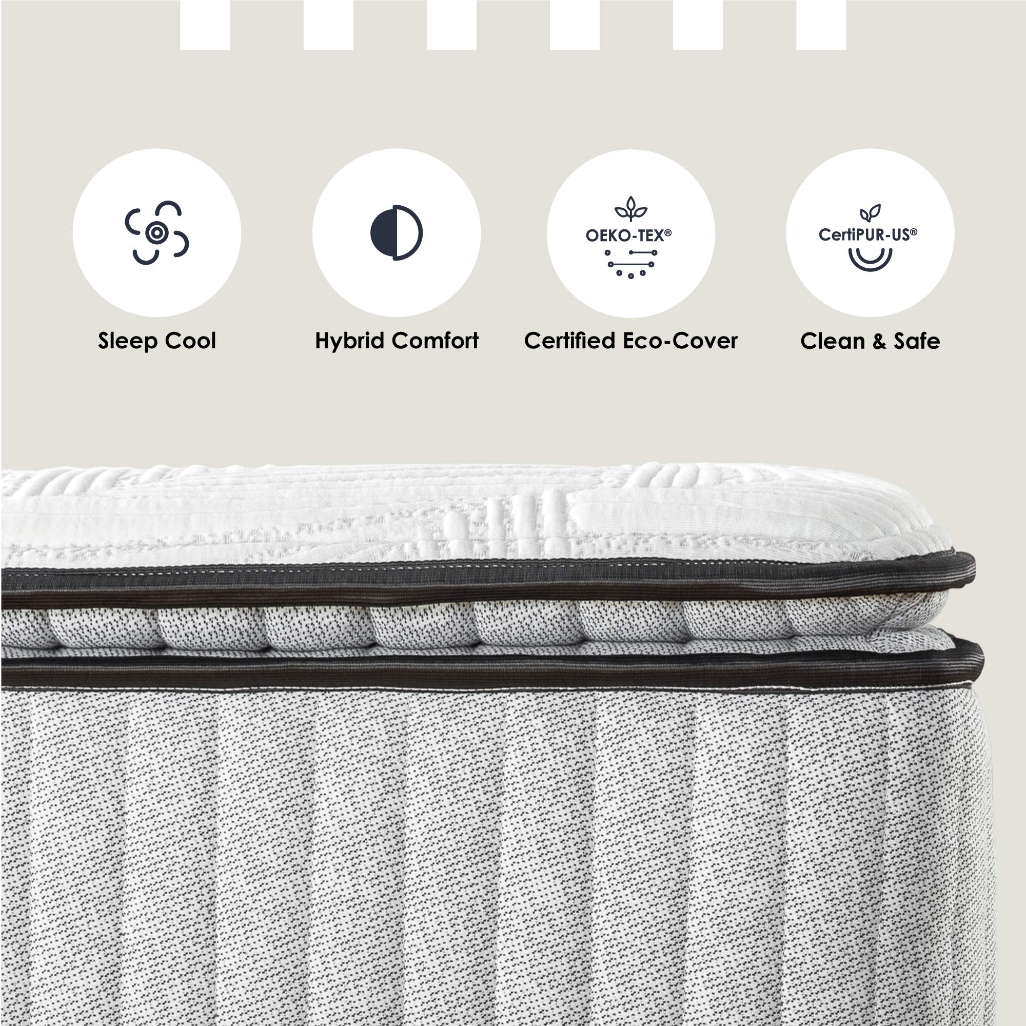 Mellow 12 Inch EIRA Hybrid Mattress Queen - Pocket Spring Gel Memory Foam, Plush Pillow Top, OEKO-TEX & CertiPUR-US Certified for Back Pain Relief & Pressure Relief - Perfect for Side, Back & Stomach Sleepers