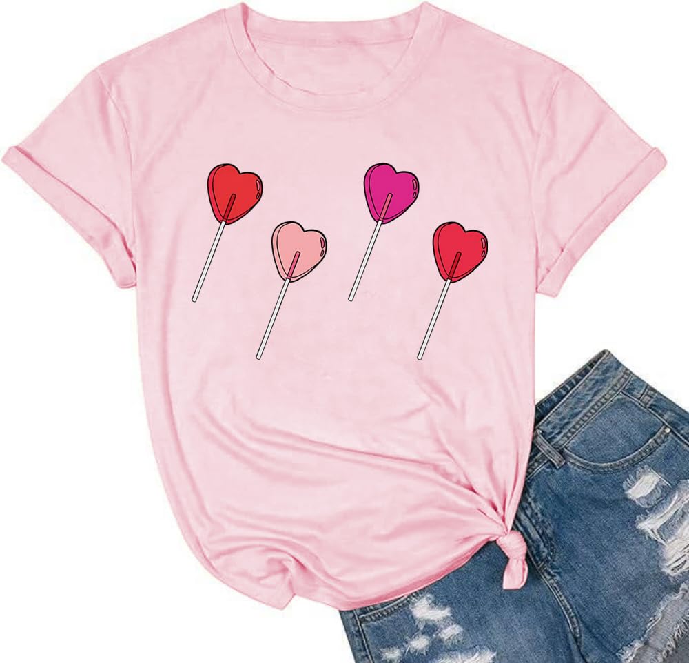 Valentine's Day Shirts for Women - Cute Love Heart Graphic Tee Short Sleeve Tops - Perfect Gift for Teachers, Girlfriends & Wives - Great for Date Nights, Classroom & Casual Wear