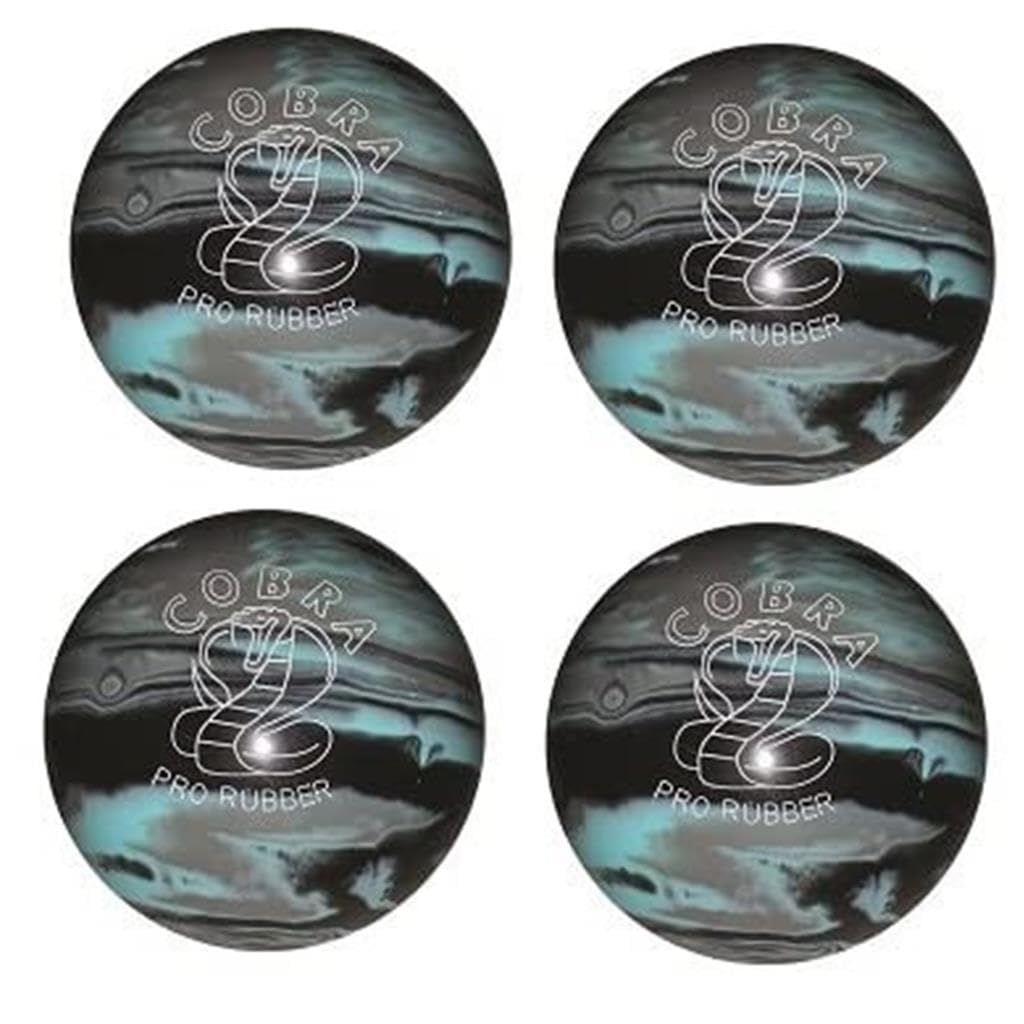 EPCO Candlepin Bowling Balls - Cobra Pro Rubber - Black, Light Blue & Grey (4.5 inch, 2.6 lbs) 4-Pack for Professional Bowling & League Play - Perfect for Candlepin Bowling Tournaments & Practice Sessions