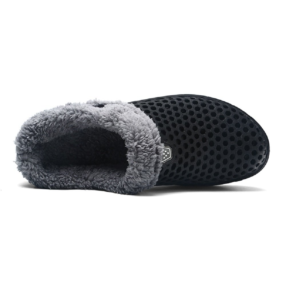 QISHENG Men's & Women's Fur-Lined Mules Clogs - Slip On Garden Shoes, Warm Winter Slippers with Non-Slip Sole - Perfect for Indoor/Outdoor Use at Home, Yard, Beach & Poolside (Black)