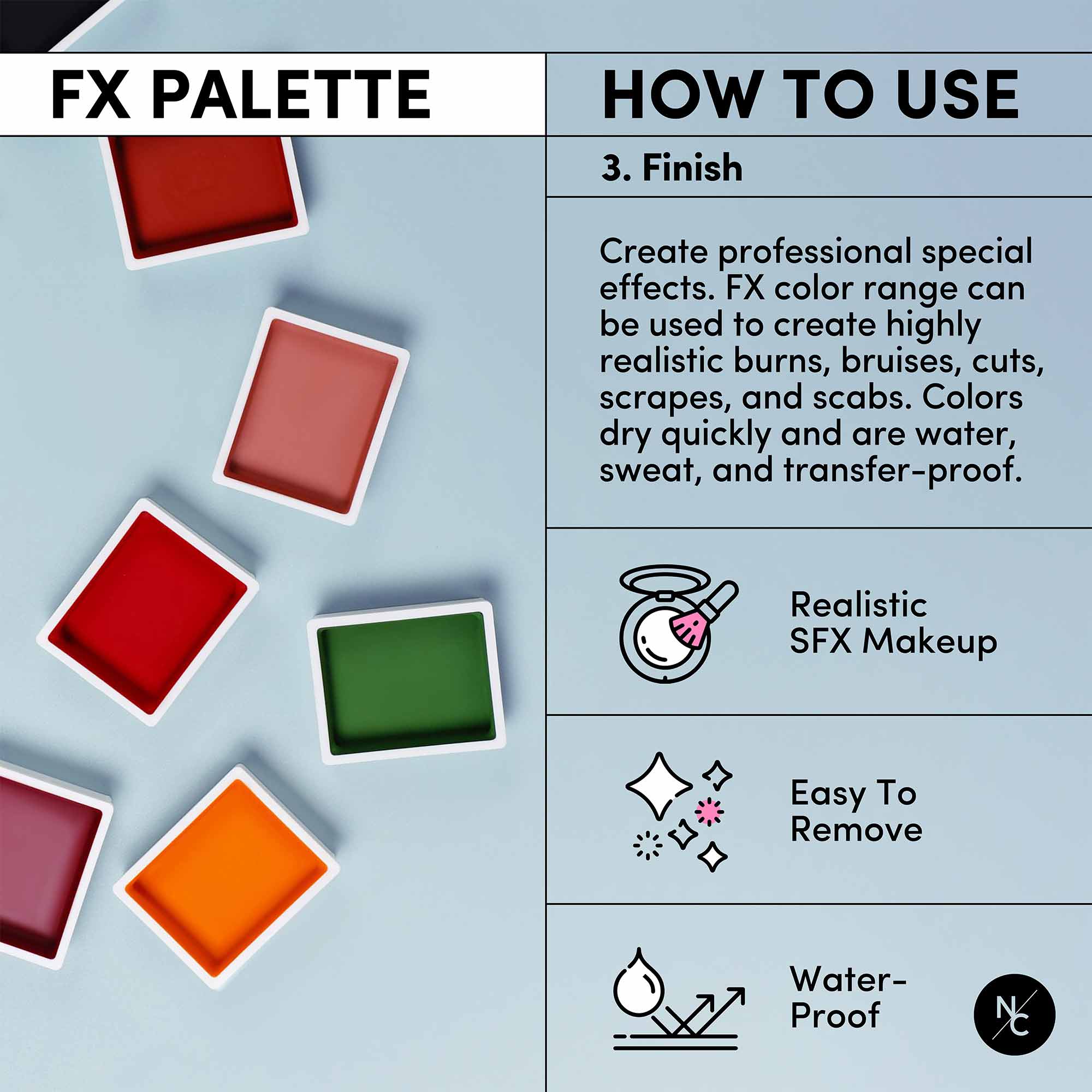 12 Color FX Alcohol Activated Palette - Professional Face & Body Paint for Halloween, Cosplay & Special Effects Makeup