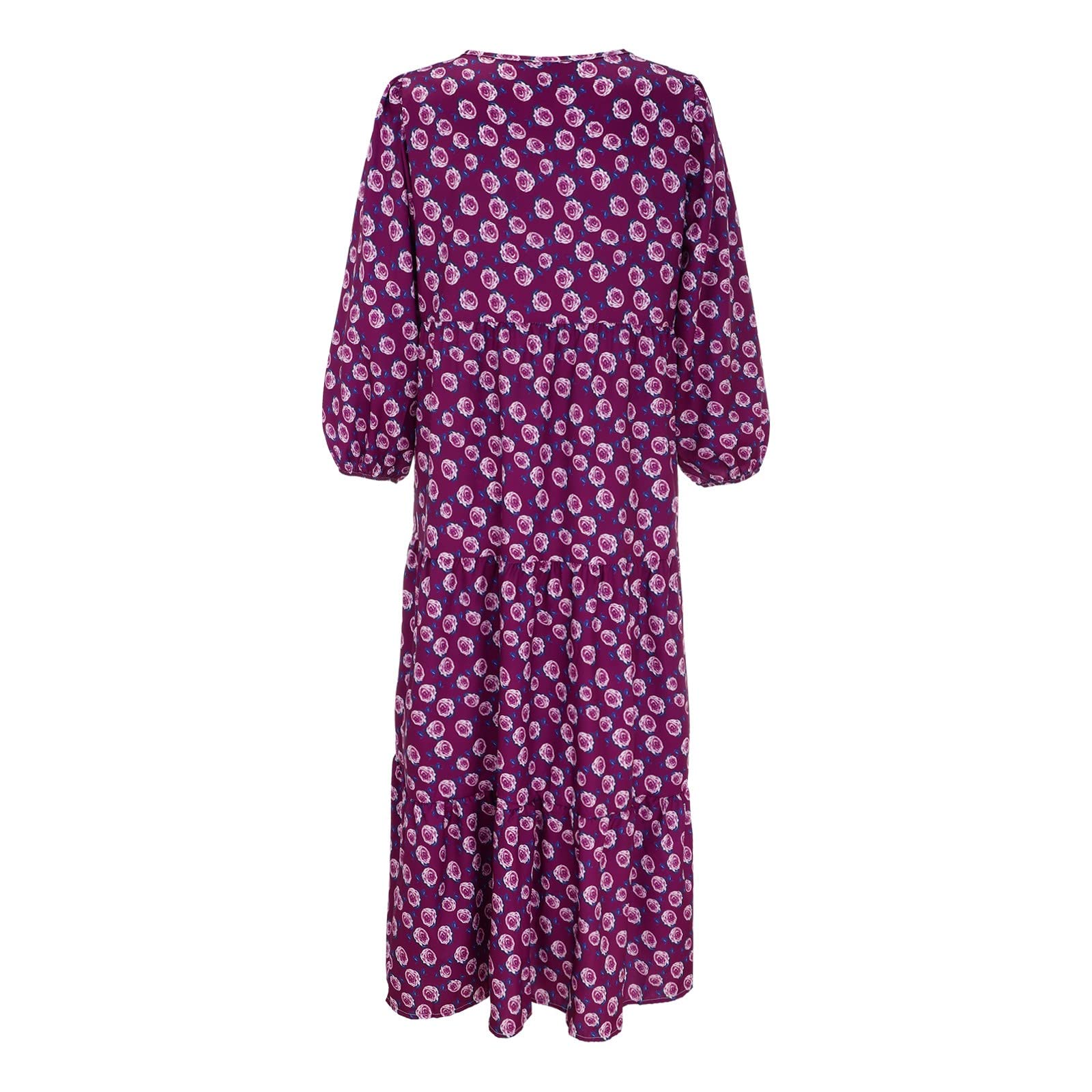 Boho Summer Dresses for Women - Casual Puff Sleeve V-Neck Ruffle Flowy Maxi Dress | Beach Vacation, Outdoor Date, Music Festival & Tropical Getaway Outfit