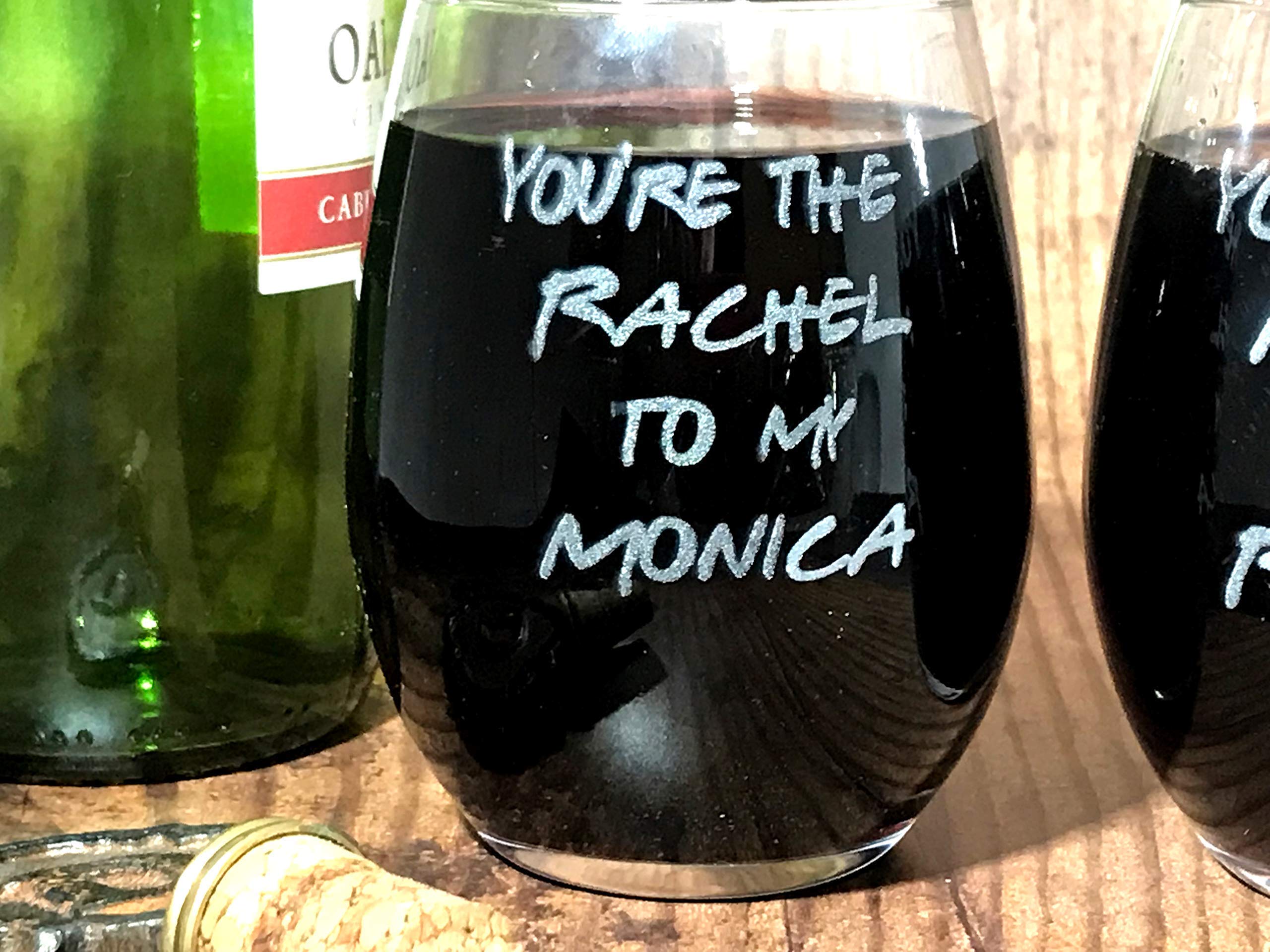 Best Friends Monica and Rachel Wine Glass Set - 2-Piece Funny TV Show Themed Gift for Friends, Bachelorette Parties & Wine Nights