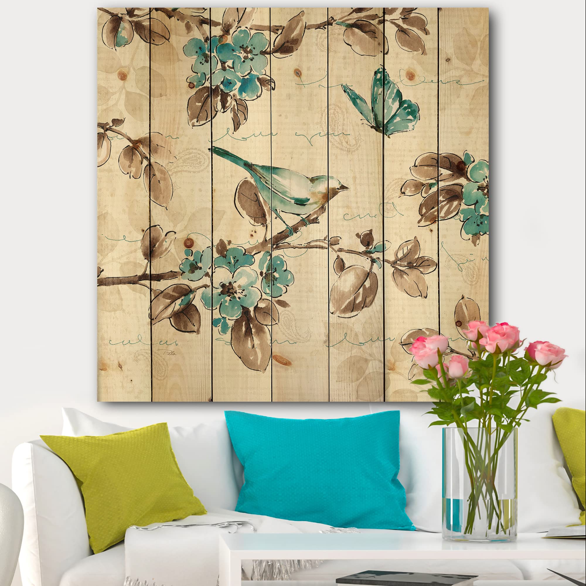 DesignQ Beige Bird Wings III Traditional Wood Wall Decor - Handcrafted Pine Wood Art Panel with Large Animal Print - Perfect for Living Room, Bedroom & Office Decoration
