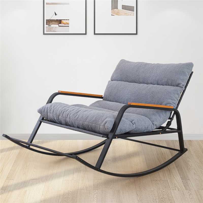 MAXYOYO Boucle Rocking Chair with Adjustable Backrest - Extra Wide Glider Recliner for Living Room, Nursery & Outdoor Use - Soft Grey Fabric - Perfect for Nursing, Relaxing & Reading (Grey)