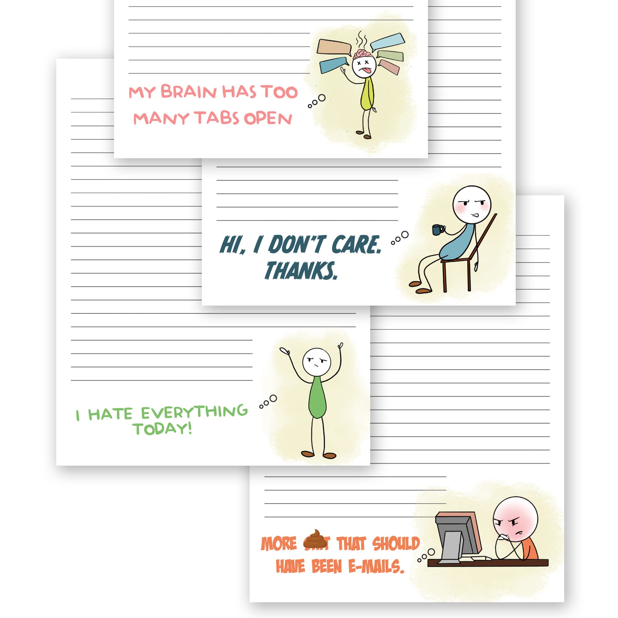 ZICOTO Funny Notepads Set of 4 - Hilarious Office Gifts for Women Coworkers - 4 Assorted Designs Memo Pads (50 Sheets Each, 4.25