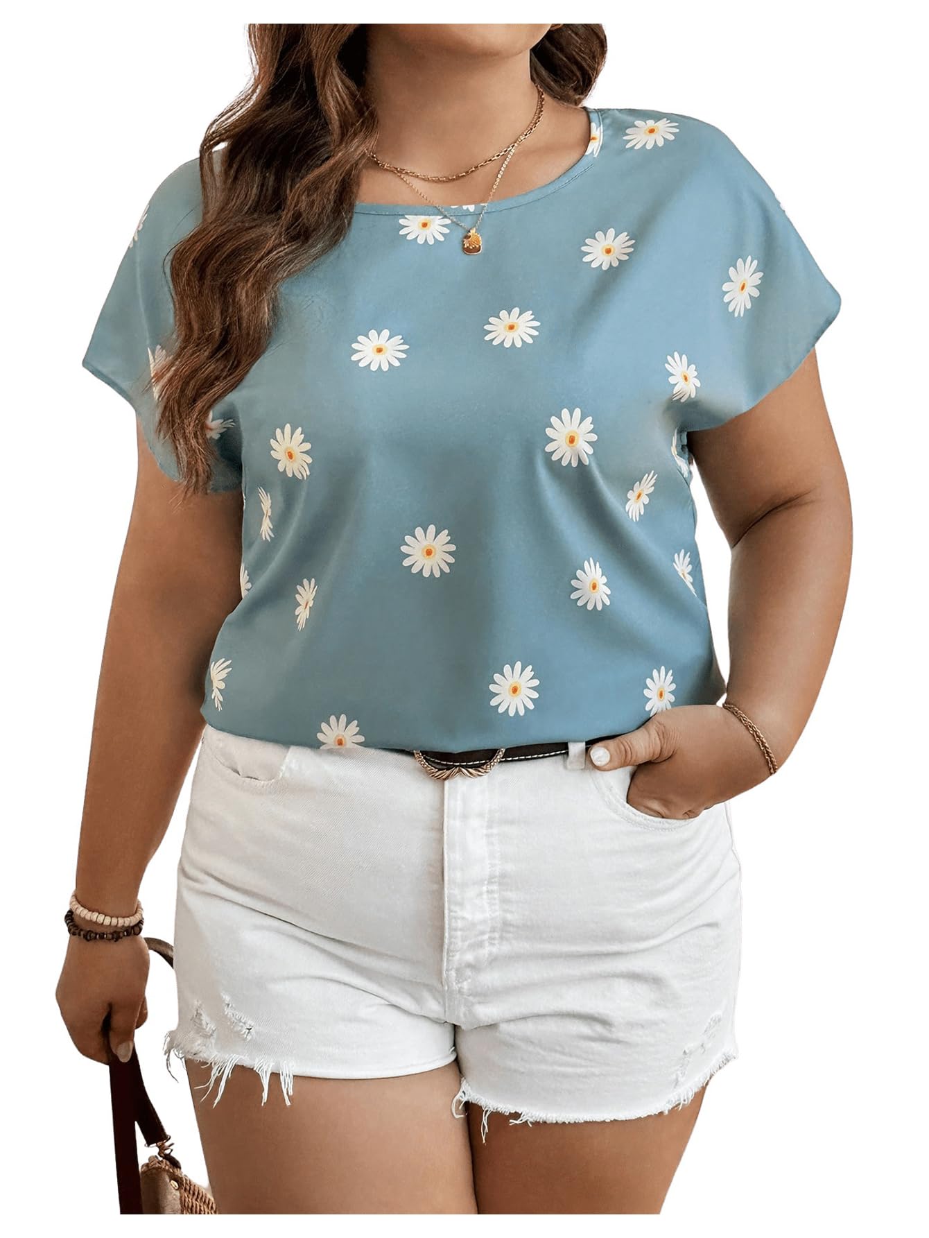 Floerns Women's Plus Size Casual Floral Print Short Sleeve Crew Neck Blouse Tops - Comfortable Summer Shirt for Work, Dating & Vacation Outfits