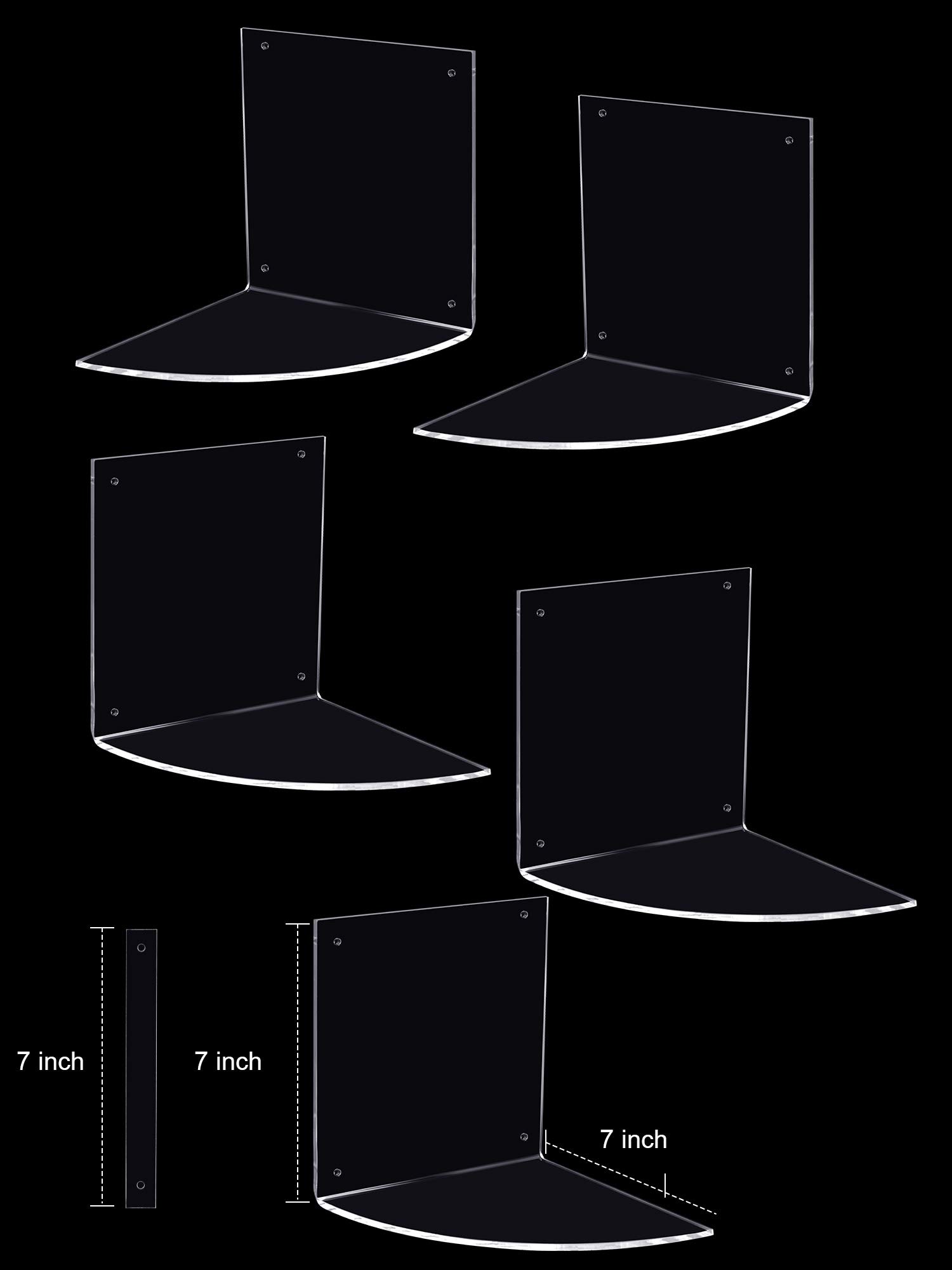 5-Tier Acrylic Corner Shelves Wall Mount - Floating Corner Bookshelf & Plant Shelf Organizer for Bedroom, Bathroom, Kitchen, Office - Easy Assembly, Clear Storage Solution for Small Spaces & Home Decor