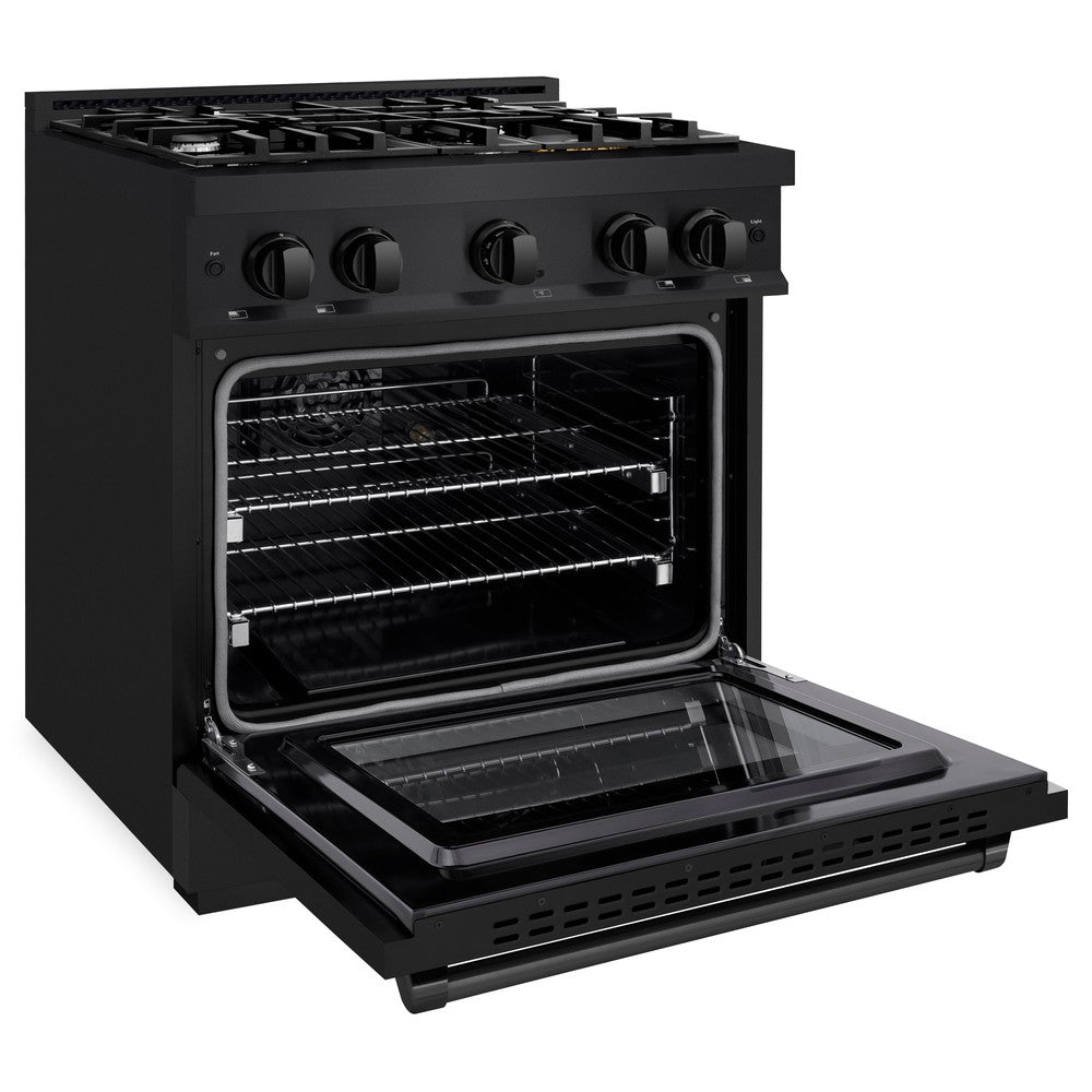 ZLINE 30 Inch 4.2 Cu Ft Dual Fuel Range with 4 Burner Gas Cooktop & Electric Convection Oven - Black Stainless Steel (HDRB 30) | Perfect for Modern Kitchens, Home Chefs & Professional Cooking