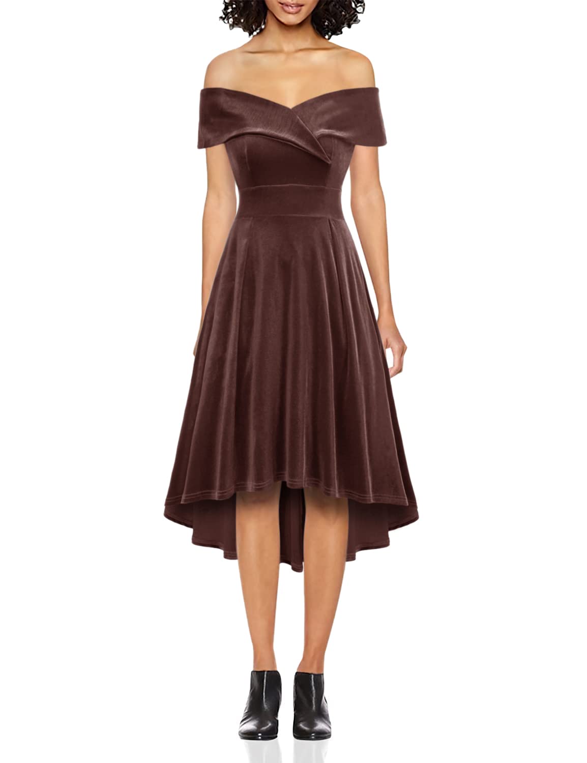 JASAMBAC Women's Off Shoulder High Low A-Line Cocktail Dress for Wedding Guest, Party, Prom & Special Occasions - Elegant Evening Gown for Formal Events