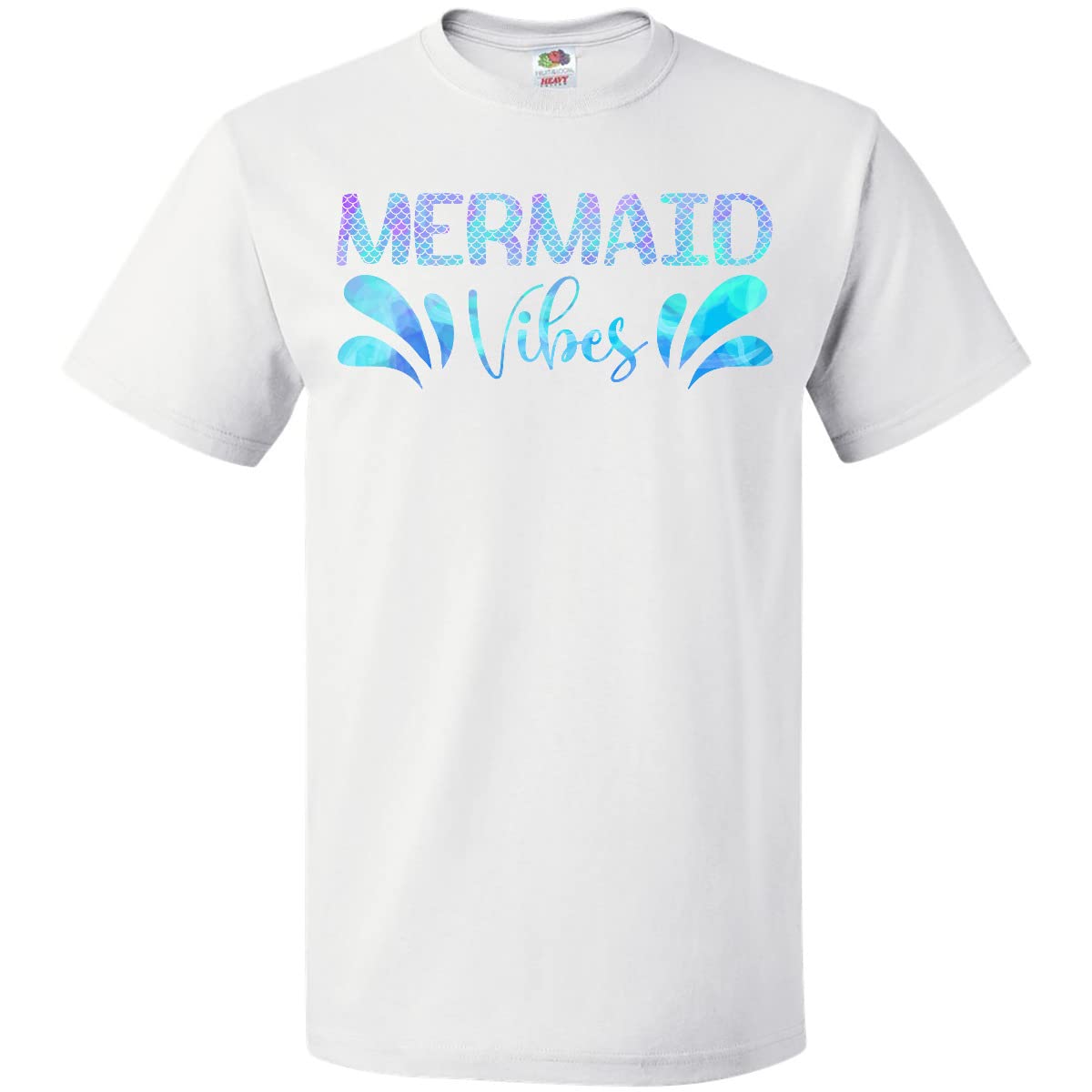 Inktastic Mermaid Vibes Text in Blues Graphic T-Shirt for Women - Casual Summer Tee for Beach, Pool & Vacation Outfits