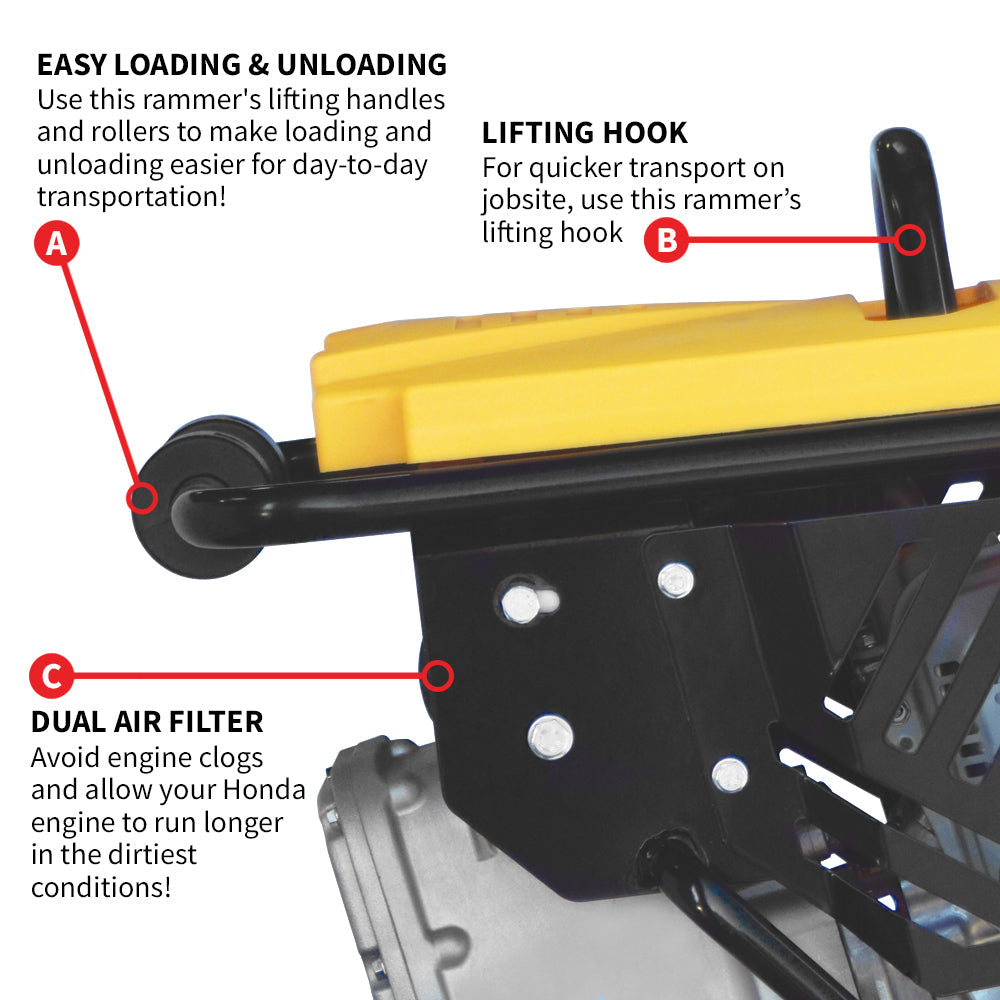 3.6HP Honda GXR120 Vibratory Rammer Jumping Jack Tamper - 3,550 lbs/ft Impact Force for Soil Compaction & Landscaping Projects
