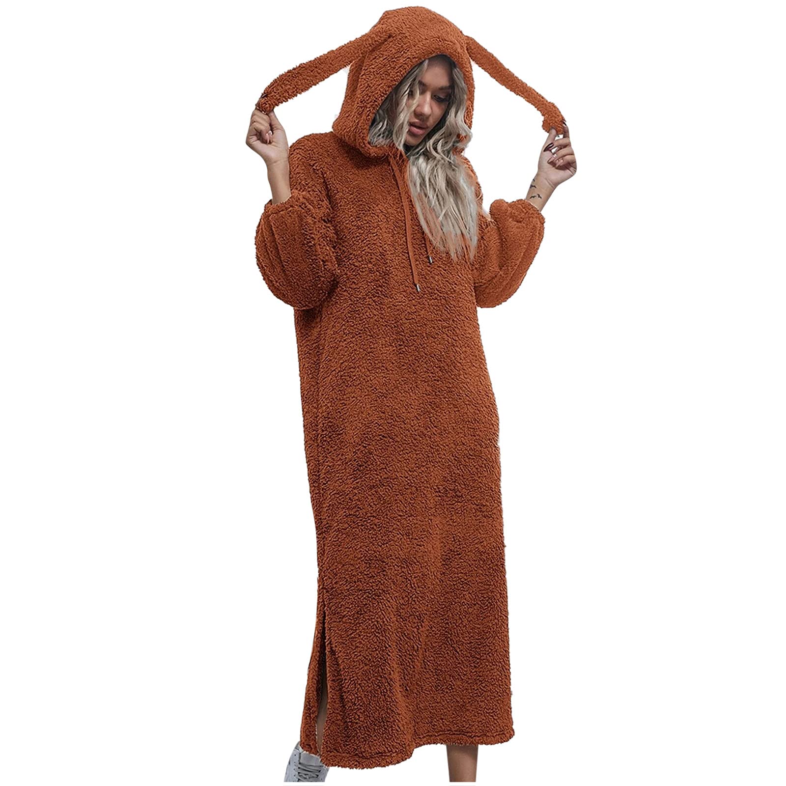 **Women's Plus Size Casual Spring Hooded Long Sleeve Sweatshirt & Sleepwear - Soft Plush Loungewear for Home, Travel & Summer Dresses**