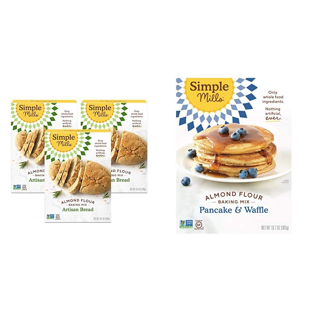 Simple Mills Almond Flour Baking Mixes - Gluten Free, Plant Based Pancake & Waffle Mix, Artisan Bread Mix for Healthy Breakfast & Family Baking