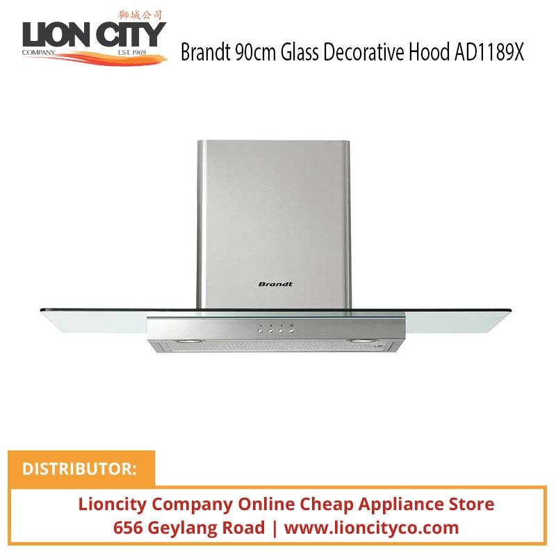 Brandt 90cm Glass Decorative Range Hood AD1189X - Modern Kitchen Ventilation for Home Cooking & Smoke Removal
