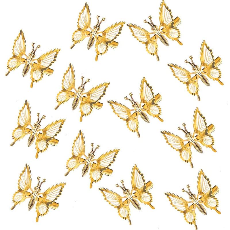 FAMEZA 3 Pcs 3D Moving Butterfly Hair Clips for Women - Gold Metal Hollow Hair Pins, Cute Barrettes & Claw Clips - Elegant Hair Styling Accessories for Girls & Teens - Perfect for Parties, Weddings & Daily Wear