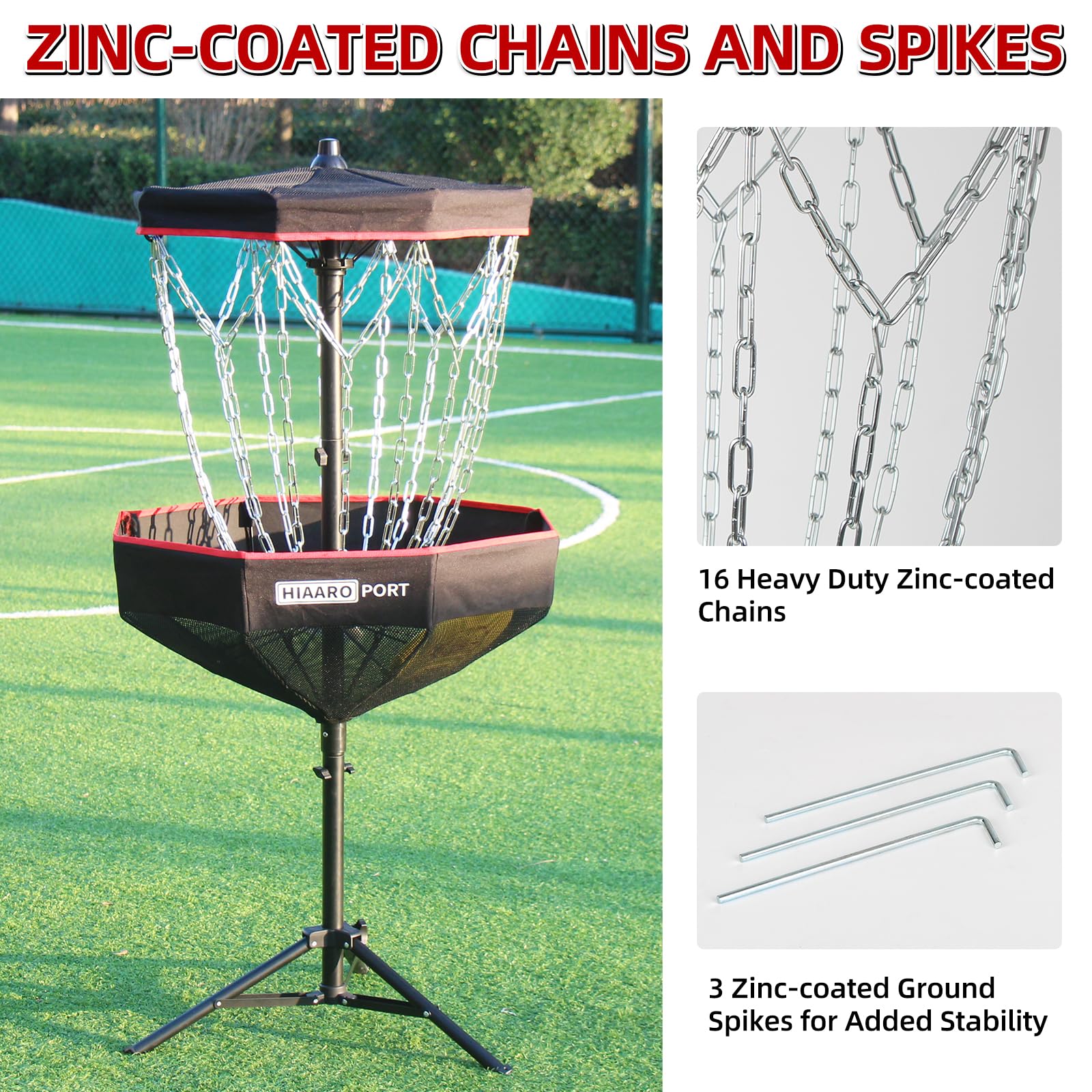 PDGA Approved HIAARO Portable Disc Golf Basket - 16 Heavy Duty Chains, Foldable Disc Golf Target with Carry Bag | Perfect for Backyard Practice, Park Training & Tournament Preparation