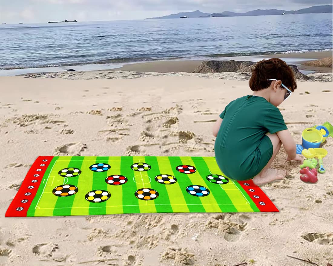 YIFONTIN Super Soft Absorbent Cotton Soccer Beach Towel 24X48 Inches - Quick Dry Sports Towel for Swimming, Bathing, Camping, Picnics & Outdoor Activities - Green Stripes Design for Kids & Adults