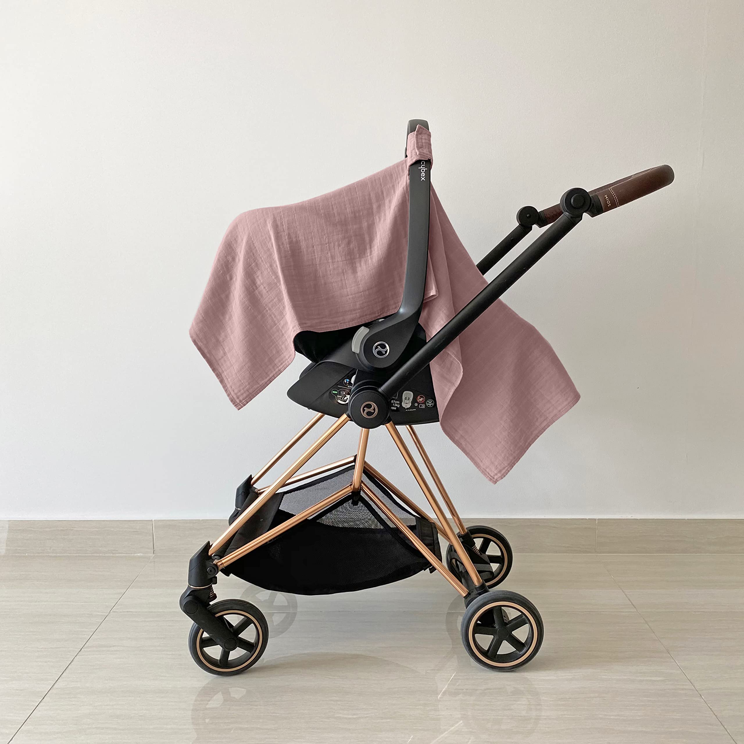 MOZAH 100% Organic Muslin Baby Car Seat Cover - Breathable, Soft & Lightweight Car Seat Canopy for Infant Girls (Pale Mauve) | Perfect for Strollers, Shopping Carts & Outdoor Protection