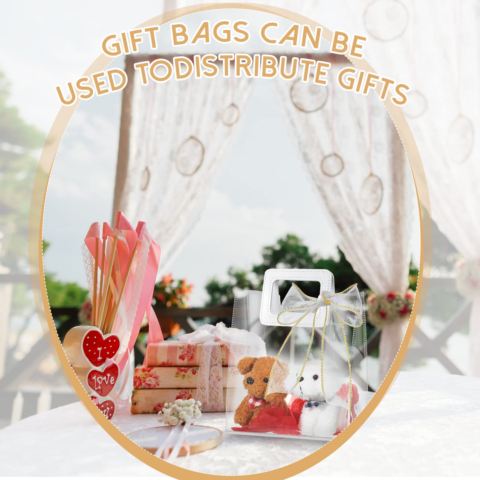 PerKoop 48 Pack Clear PVC Gift Bags with Handles - 7x4x8 Inch Heavy Duty Reusable Tote Bags for Baby Shower, Wedding & Birthday - Includes 10 Rolls Fishtail Ribbon - Perfect for Party Favors, Gift Wrapping & Special Occasions