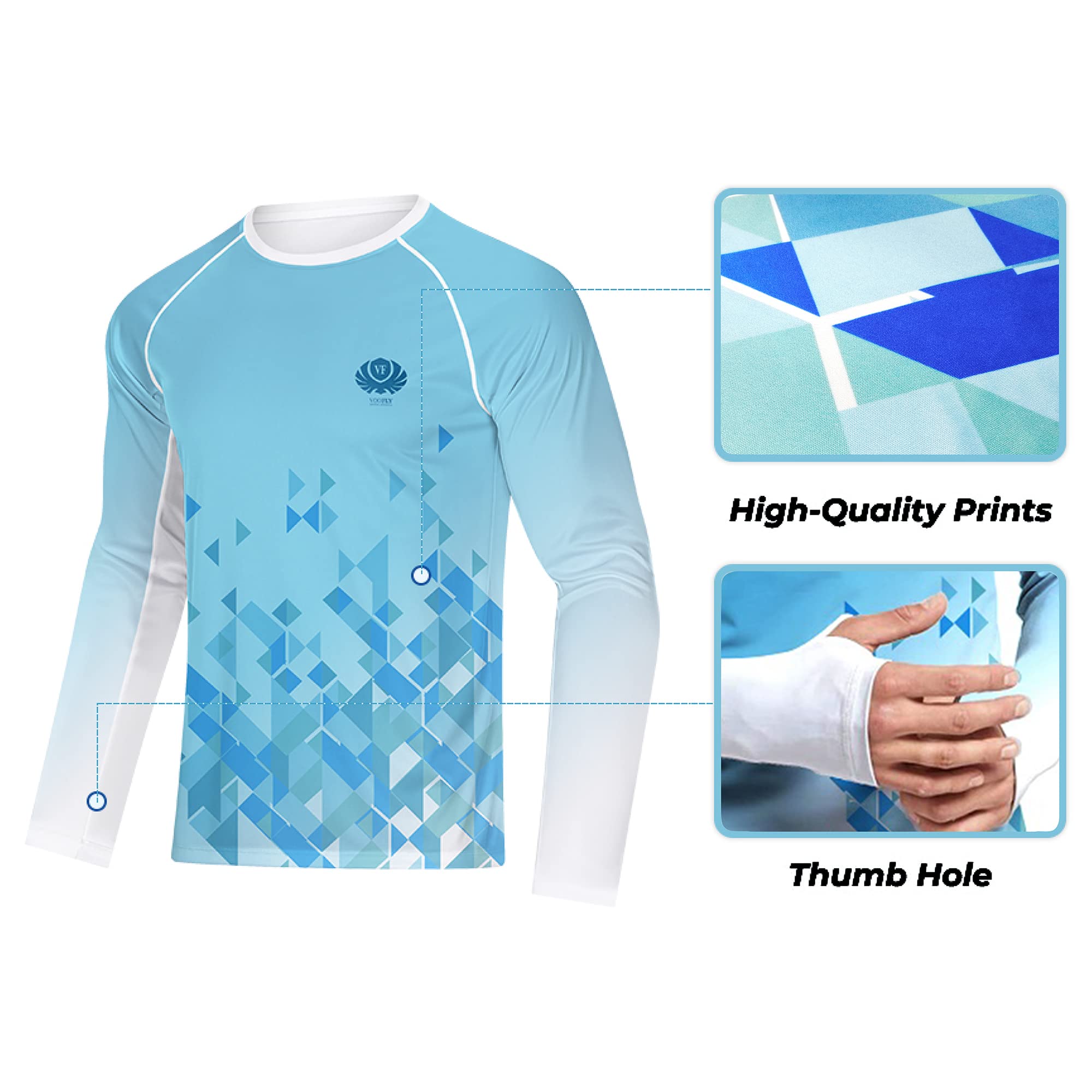 Men's UPF 50+ Sun Protection Shirt - Lightweight Long Sleeve UV Shirt with Printed Design for Fishing, Hiking, Running & Outdoor Activities | Perfect for Beach, Camping and Summer Adventures