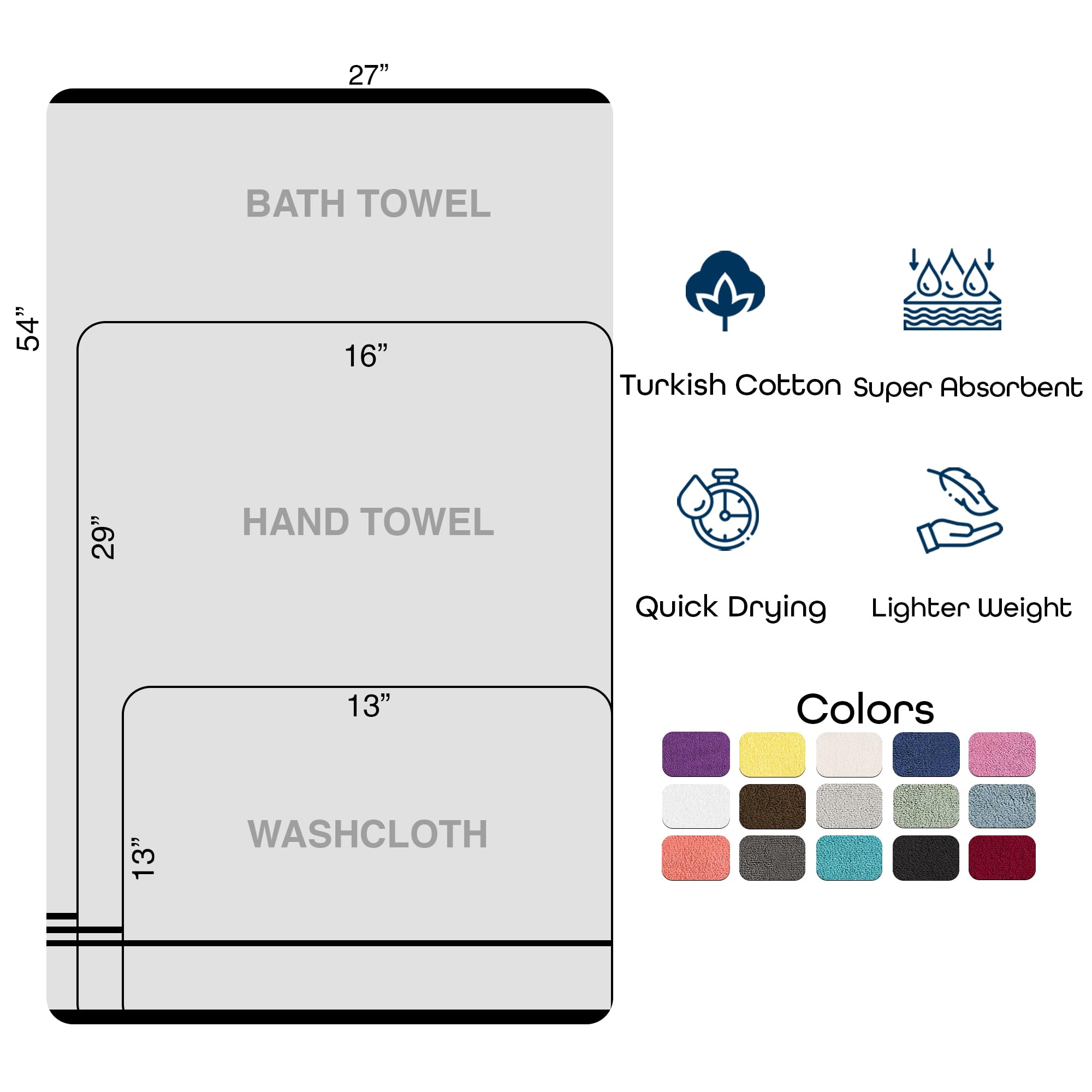 Premium 6-Piece Turkish Cotton Bath Towel Set - 2 Bath Towels, 2 Hand Towels, 2 Washcloths | Ultra Soft, Highly Absorbent Linen Grey Towels for Bathroom & Spa | Luxury Hotel-Quality Bath Linens