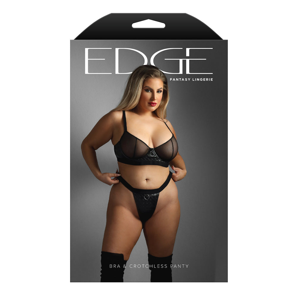Fantasy Lingerie Set - Quilted Wet Look Mesh Bra & Crotchless Panty for Curvy Women | Sexy Lingerie for Valentine's Day & Romantic Nights