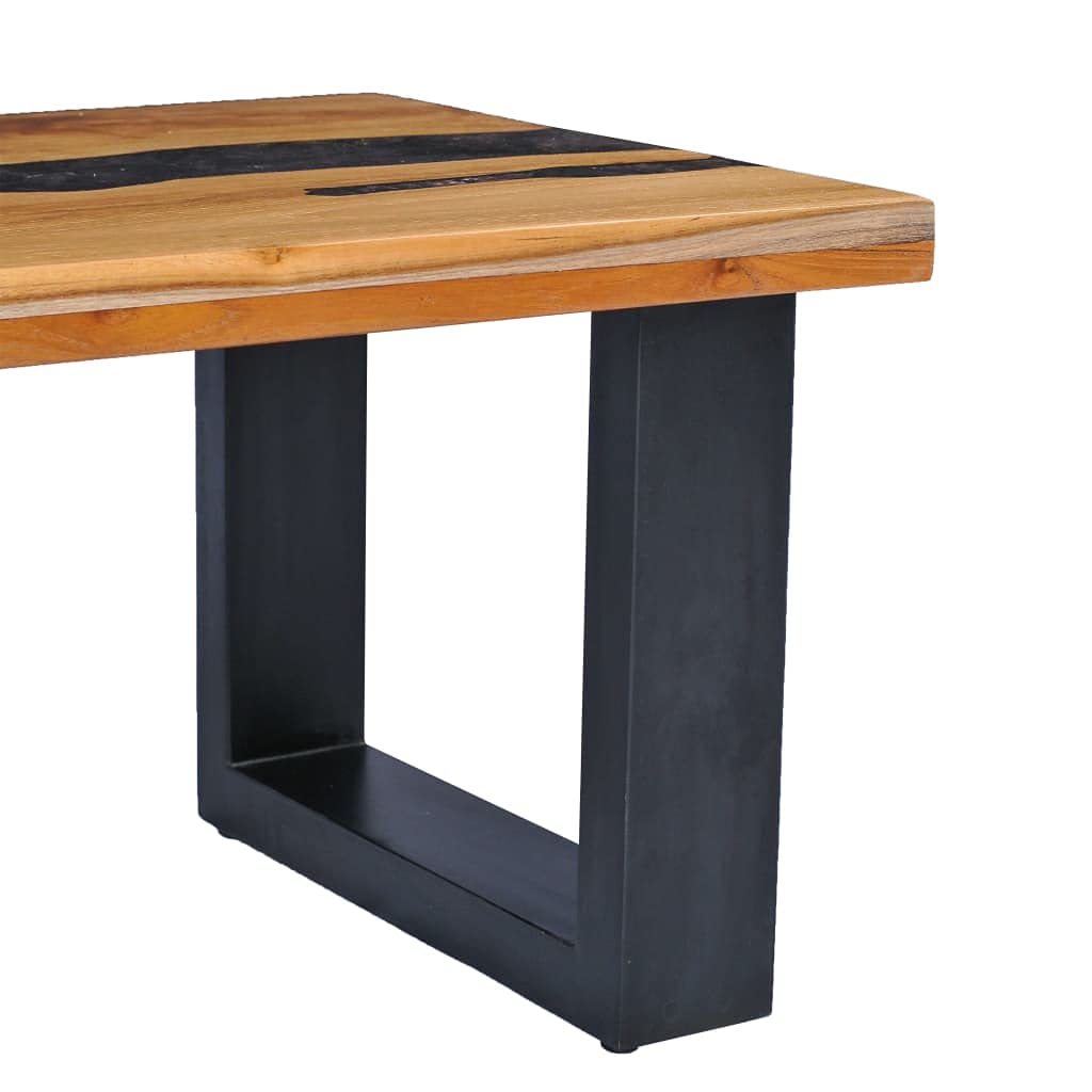 Solid Teak Wood Rectangular Coffee Table - 39.3x19.6x15.7 Inches Modern Side Table for Living Room, Office & Reception Areas | Durable Polyresin Finish | Perfect as Couch Table, Tea Table or End Table for Home Decor