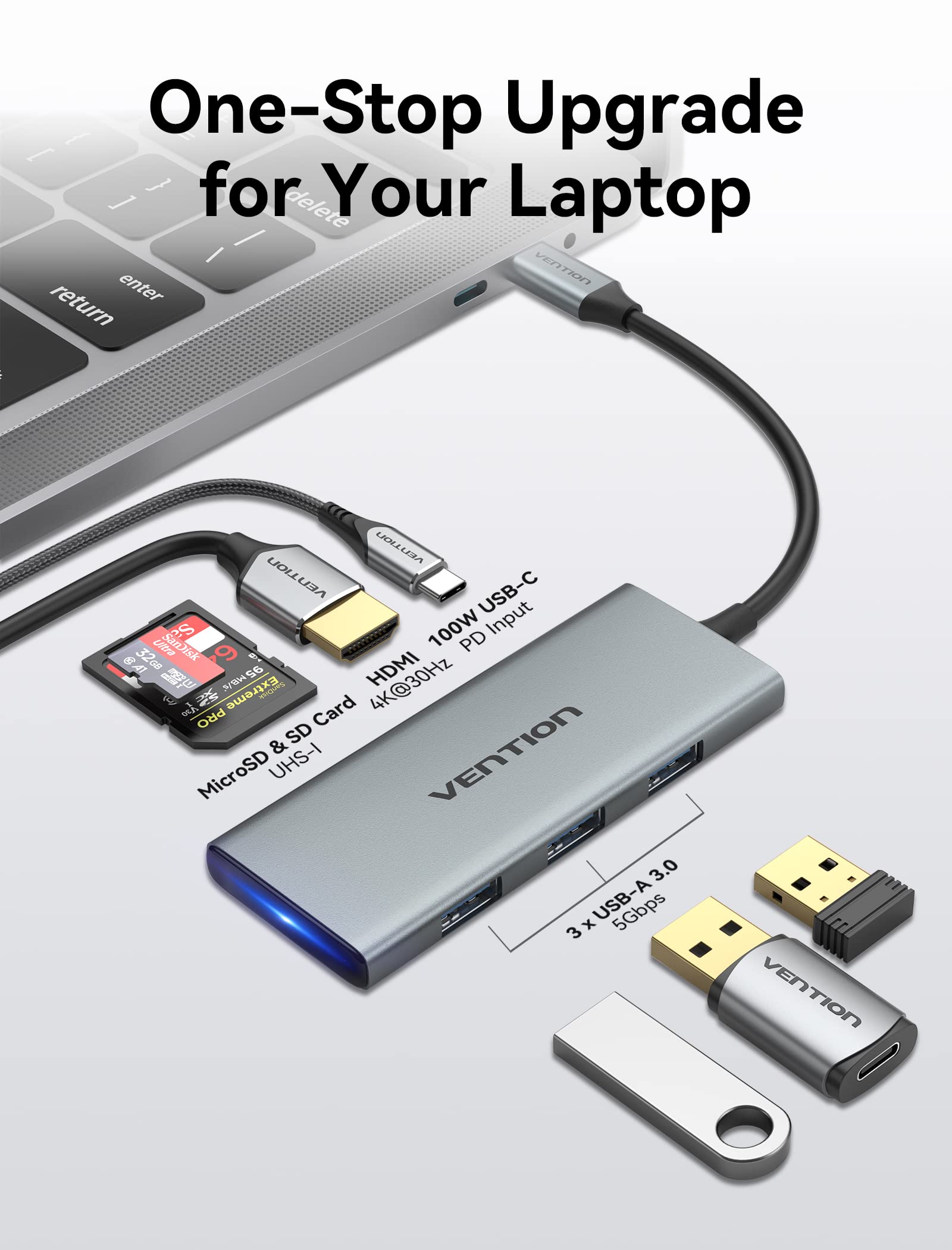 7-in-1 USB C Hub for MacBook Pro - 4K HDMI, 100W PD, USB 3.0 Ports, SD/TF Card Reader - Compatible with MacBook Air/Pro, iPad Pro, Surface, Dell XPS - Perfect for Home Office, Remote Work & Travel Accessories
