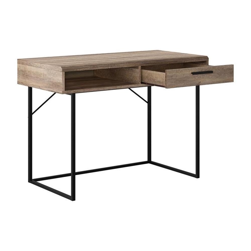 CorLiving Fort Worth Brown Engineered Wood Grain Finish Desk with Drawer & Cubby - Modern Home Office Writing Desk for Small Spaces, Study & Work from Home