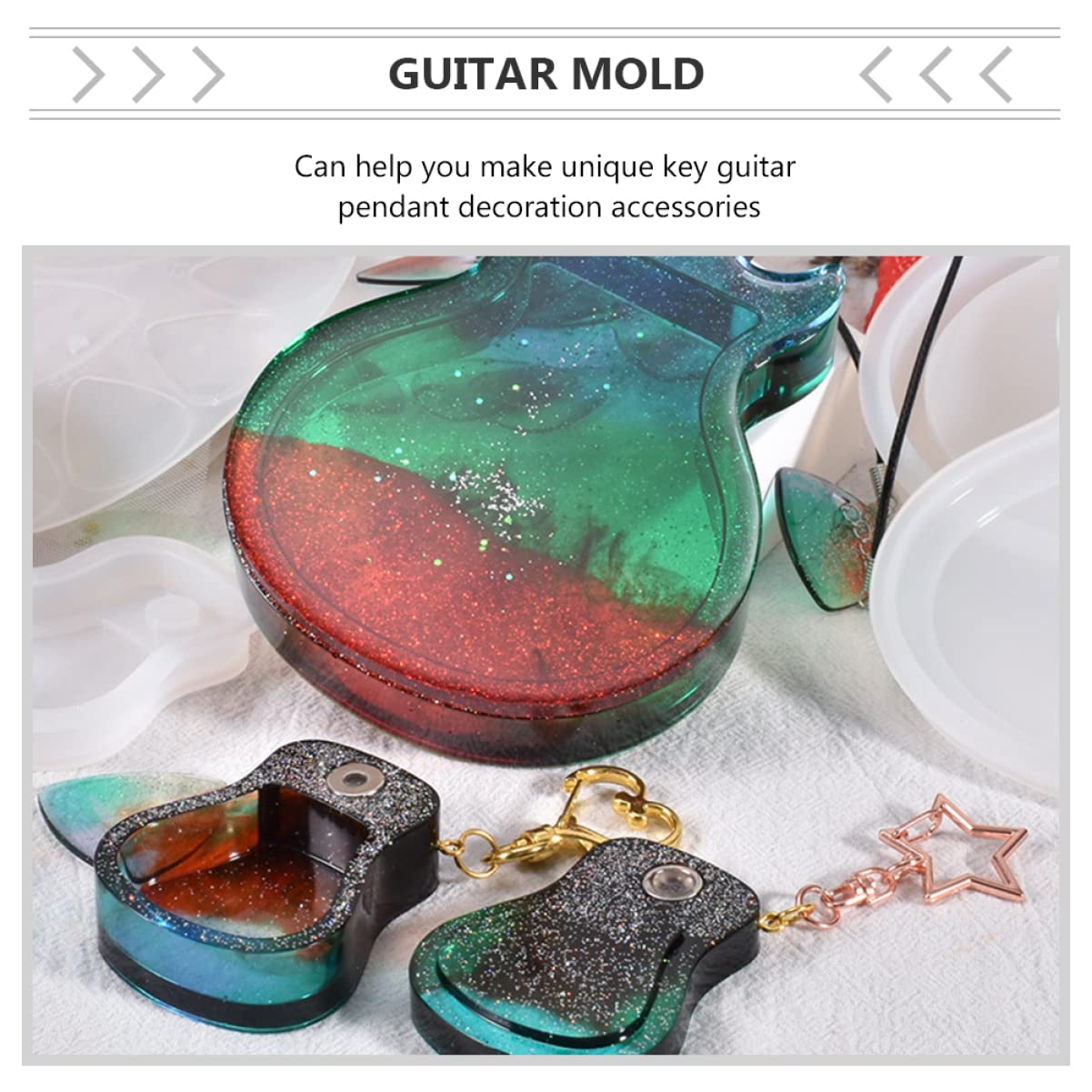 Jojofuny Silicone Resin Molds for Keychains - Guitar Shape Box Key Pendant Storage & Jewelry Organizer - DIY Resin Craft Molds for Jewelry Making, Keychain Accessories, and Home Decor