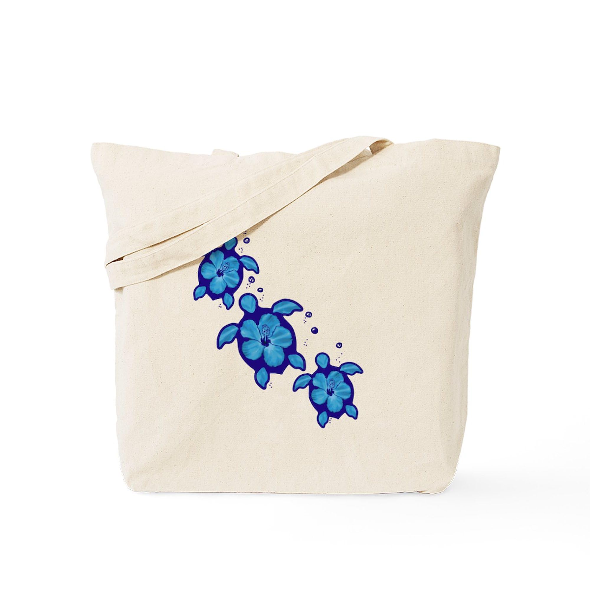 Blue Hibiscus Honu Turtles Canvas Tote Bag - Eco-Friendly Reusable Shopping Bag for Beach, Grocery & Daily Use | Natural Cotton Carryall for Women & Men