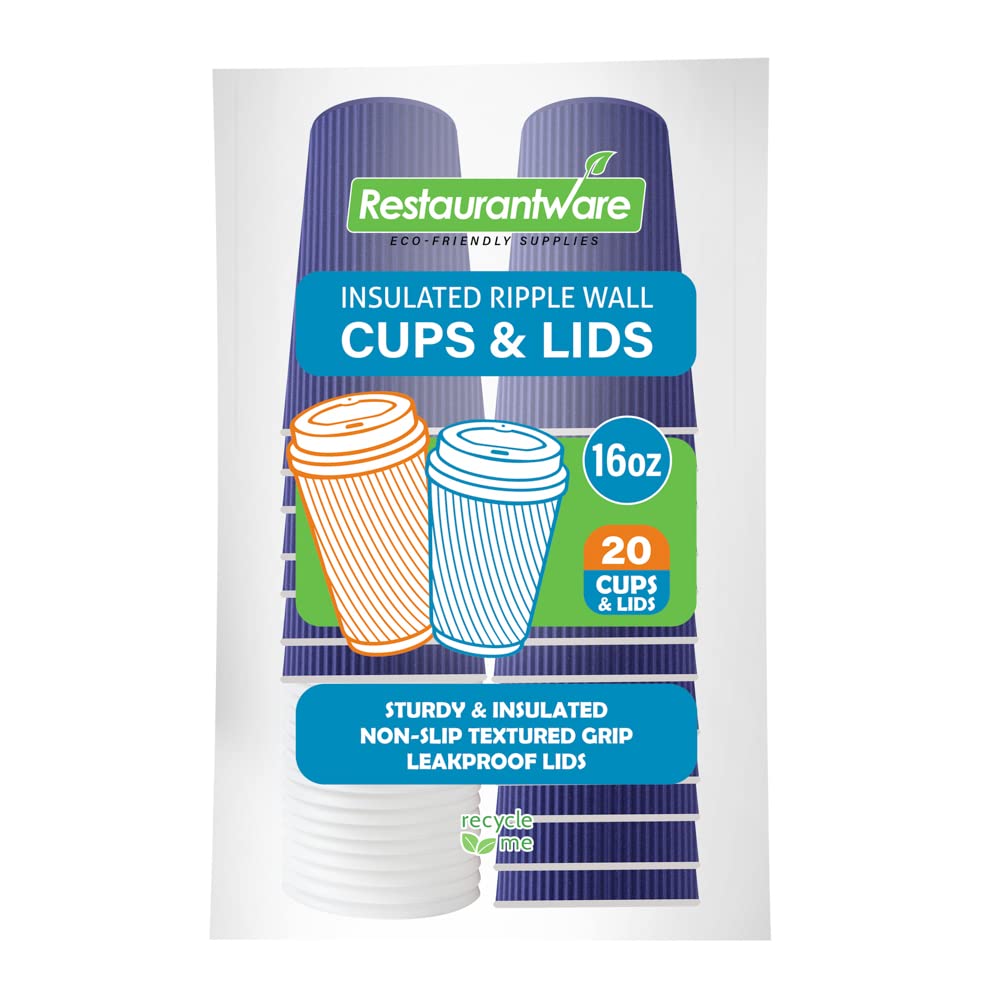 16oz Insulated Coffee Cups with Lids - 20 Pack Leakproof Ripple Wall Hot Cups | Royal Purple Disposable Paper Cups for Coffee, Tea, Hot Cocoa & Lattes | Perfect for Cafes, Offices & Home Use
