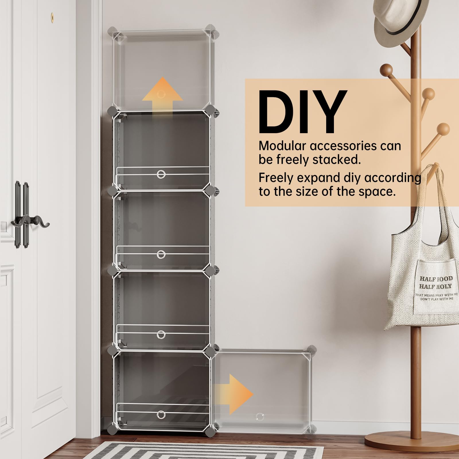 MAGINELS 6-Tier Shoe Rack Organizer with Cover - Slim Space-Saving Shoe Storage Cabinet for Closet, Entryway, Behind Door - Black | Perfect for Small Spaces, Apartments & Dorm Rooms