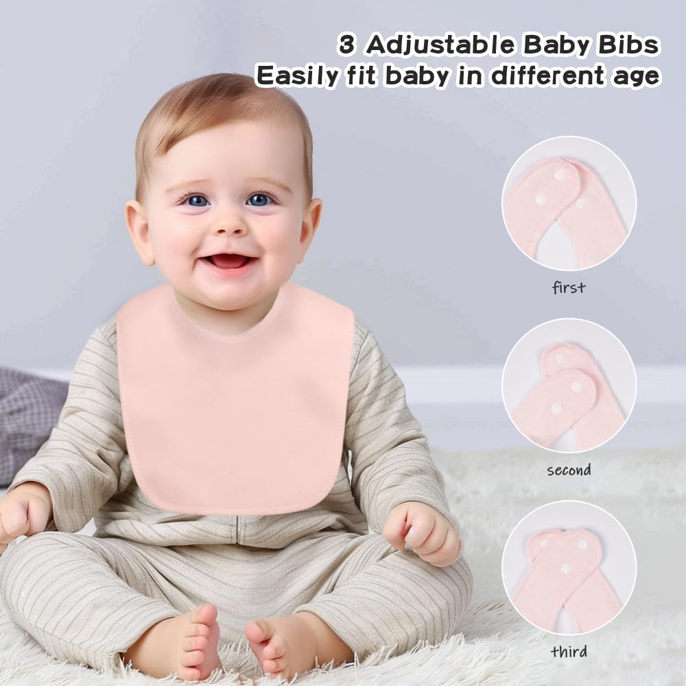 8 Pack Baby Terry Bibs - Soft Adjustable Drooling Bibs with Snaps for Boys & Girls | Ultra Absorbent Unisex Infant Bibs for Feeding, Teething & Messy Playtime