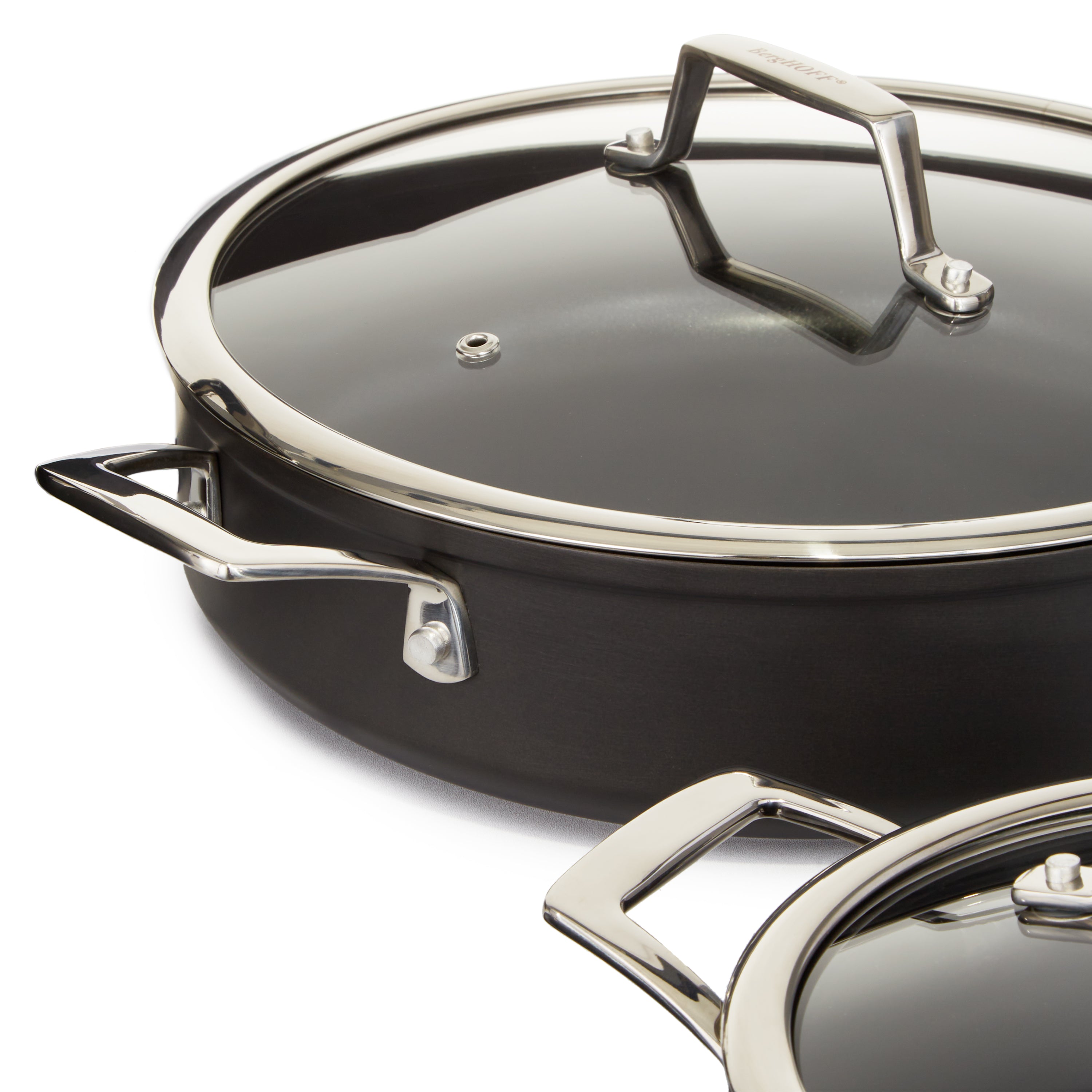 BergHOFF Essentials 5-Piece Nonstick Hard Anodized Cookware Set - Black Aluminum Pots & Pans for Frying, Boiling & Sauteing - Perfect Starter Kit for Home Cooking & Kitchen Essentials