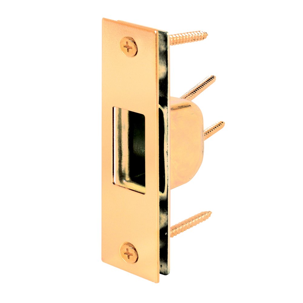 Prime-Line U 9539 4-7/8 Inch Steel Brass Plated Armored Security Box Strike Plate for Hinged Doors - Single Pack - Heavy Duty Door Reinforcement for Home Security & Commercial Use