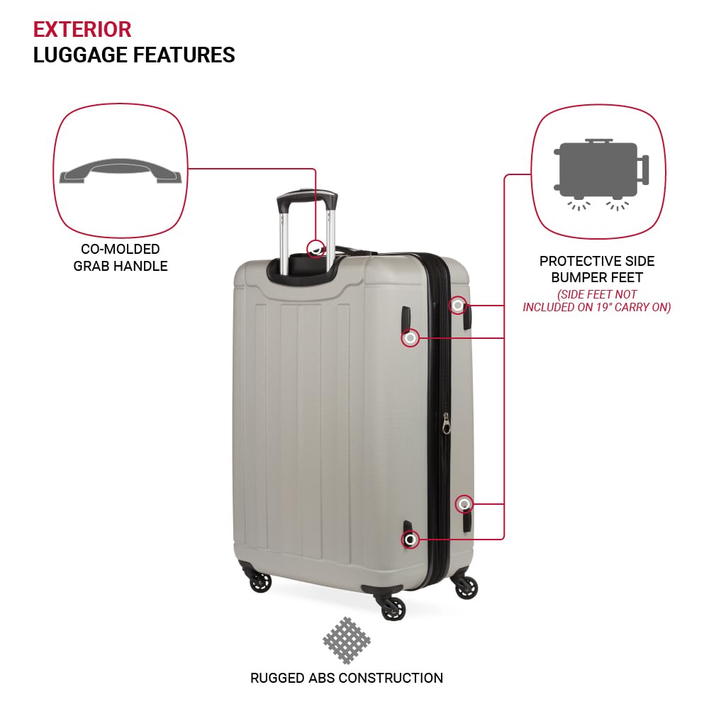 SwissGear 6297 Expandable Hardside Luggage Set with 360° Spinner Wheels, 3-Piece (18/23/27 Inch) - Silver | Perfect for Business Travel, Family Vacations & International Trips
