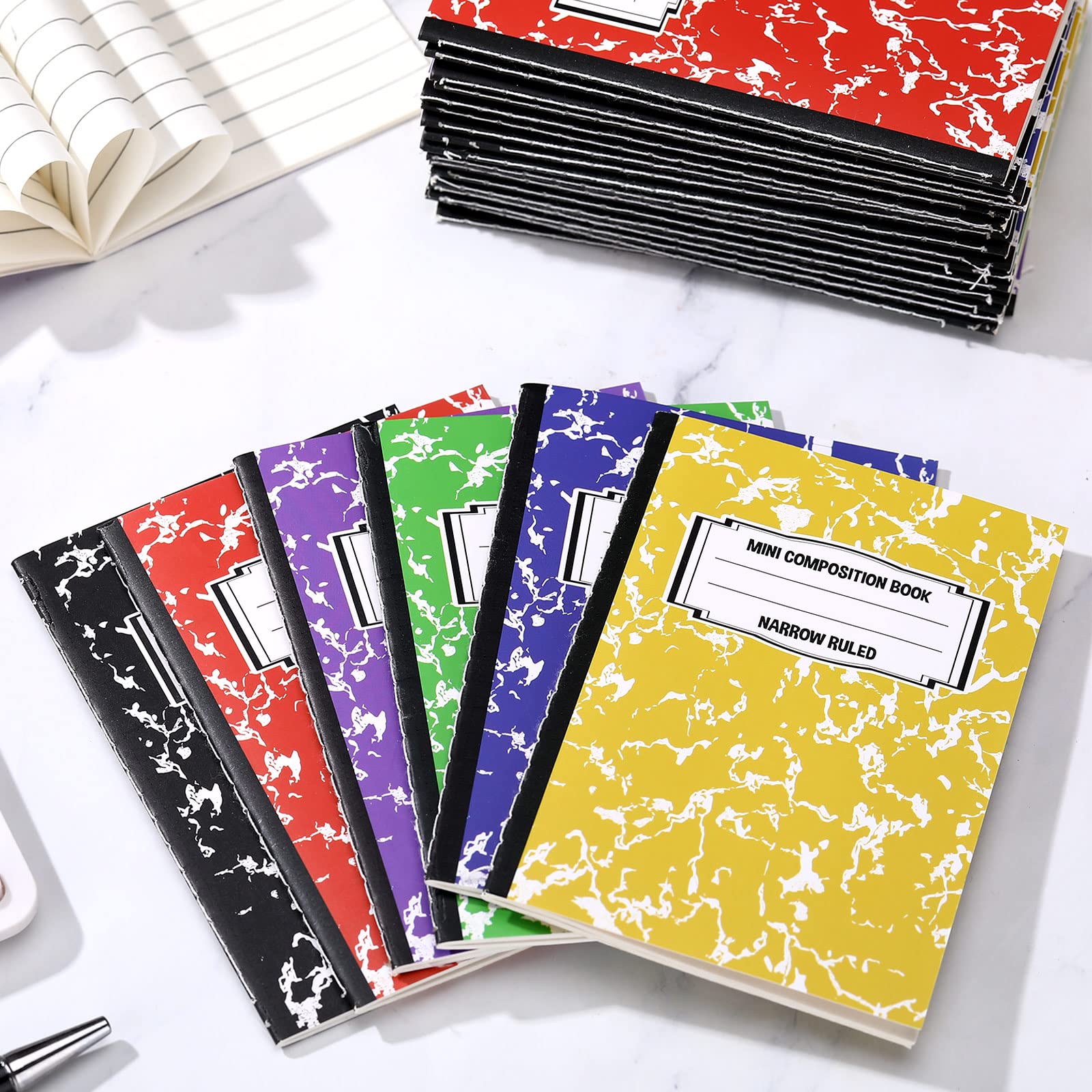 Eersida Mini Composition Notebook Set - 24 Pack Small Marble Design Cute Pocket Journals for Kids, Students & Office Use - 3.4 x 4.7 Inches - Perfect for School Notes, Gift Giving & Daily Planning