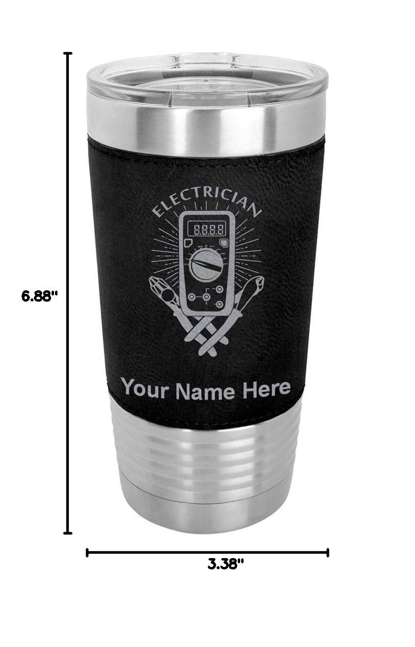 LaserGram 20oz Vacuum Insulated Stainless Steel Tumbler Mug with Personalized Engraving - Leakproof Travel Coffee Cup for Electricians & Professionals (Faux Leather, Black) - Perfect for Office, Commute & Outdoor Adventures
