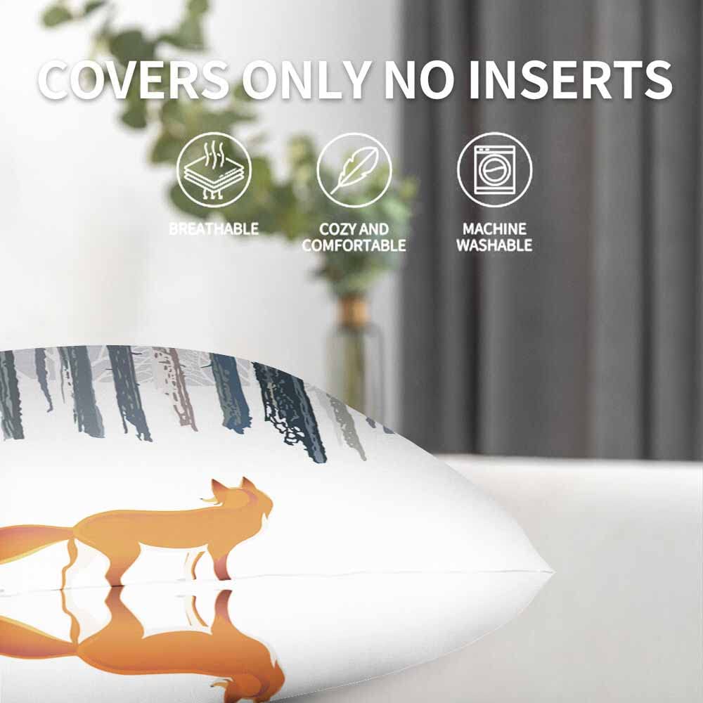 Red Fox & Yellow Bird Winter Landscape Throw Pillow Covers - 2 Pack 18x18 Inch Decorative Cushion Covers for Sofa, Couch, Bed | Cozy Home Decor for Living Room, Bedroom & Seasonal Holiday Styling